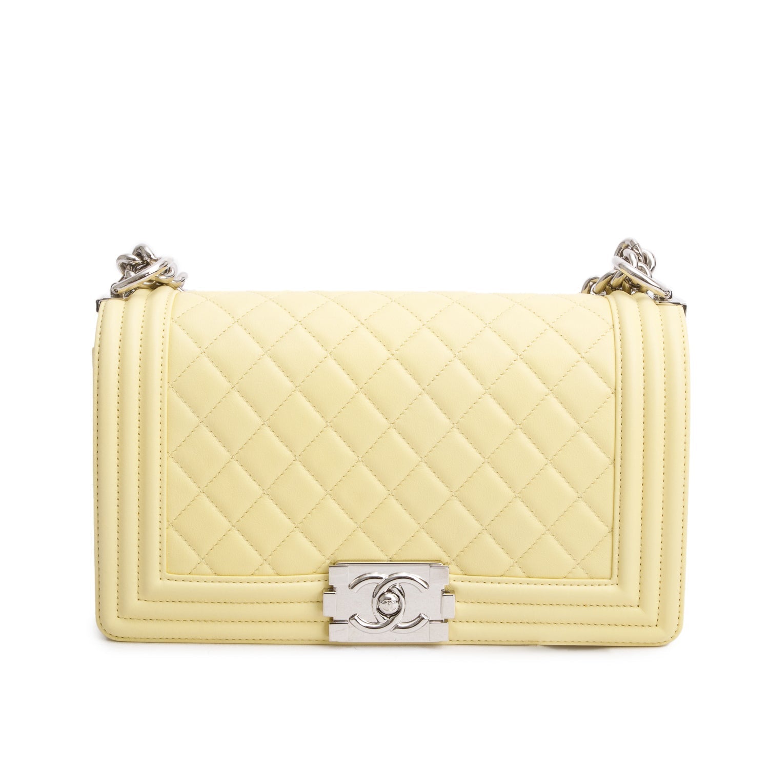 Chanel Quilted Boy Leather Lambskin Yellow Travel Bag