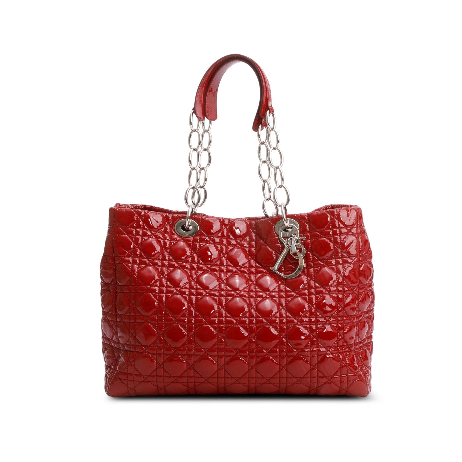Dior Christian Patent Cannage Soft Shopping Tote Handbag Leather Red Tote Bag