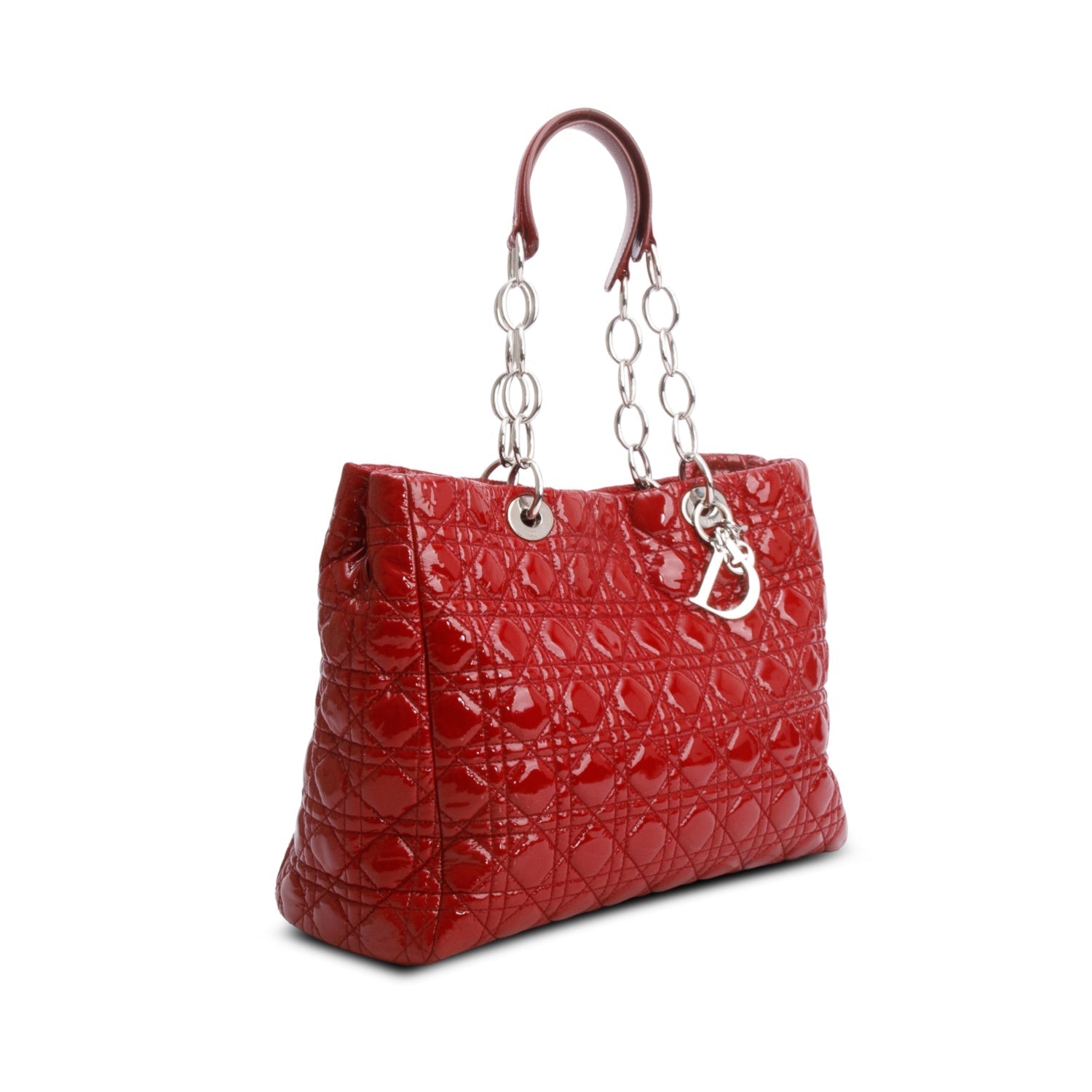 Dior Christian Patent Cannage Soft Shopping Tote Handbag Leather Red Tote Bag