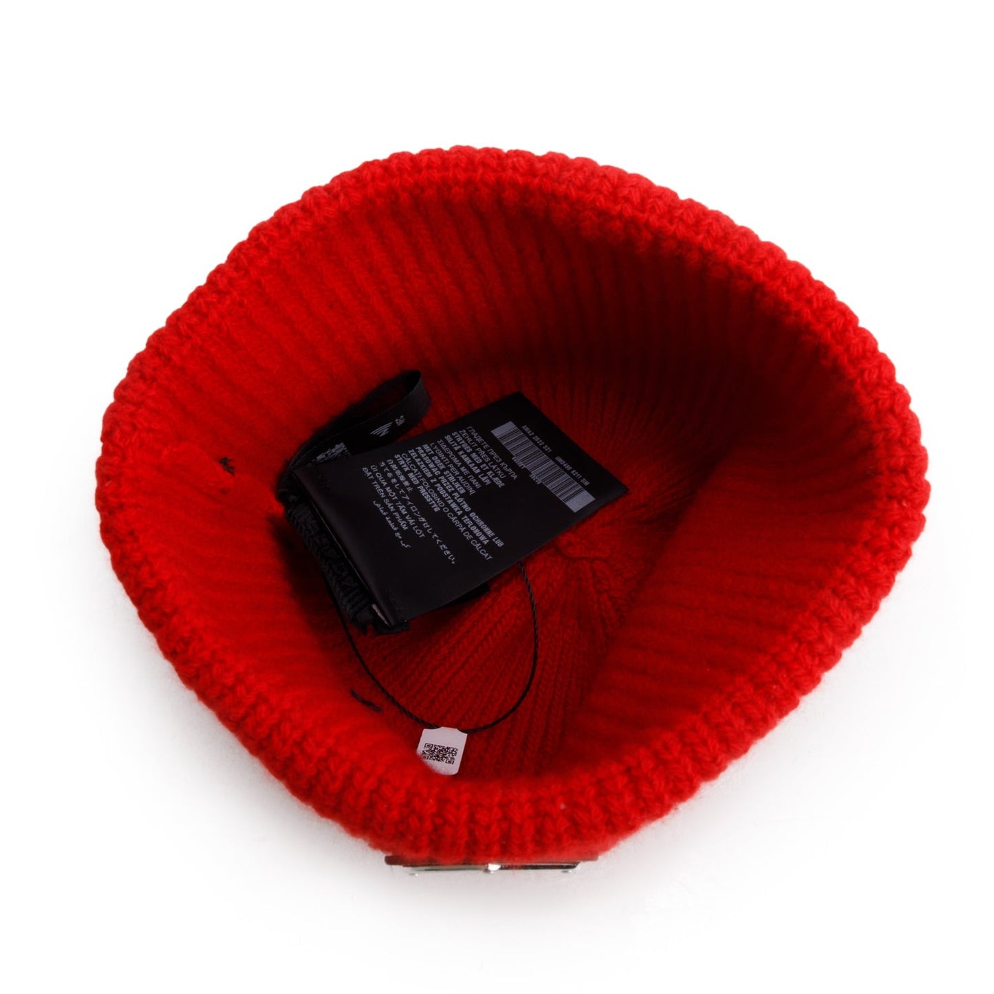 Prada Wool Cashmere Metal Triangle Beanie, Size M Red Logo Travel Bag