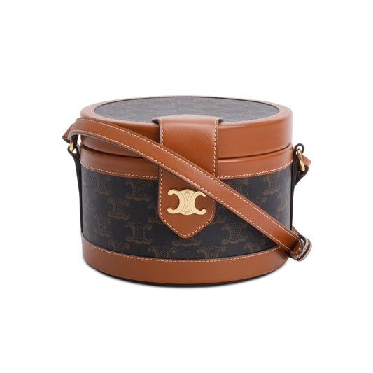 Celine Calfskin Triomphe Tambour Bag Canvas Brown Travel Bag