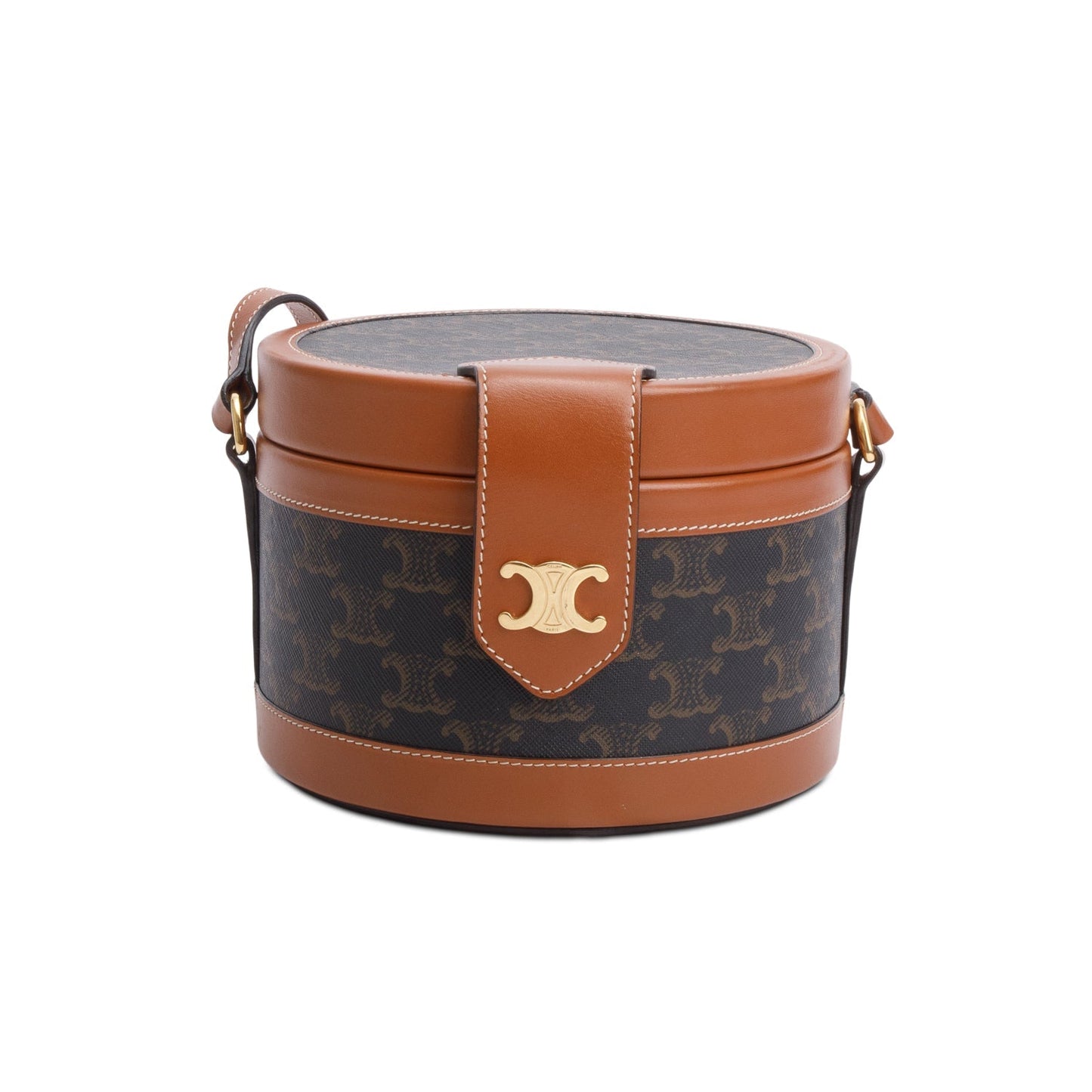 Celine Calfskin Triomphe Tambour Bag Canvas Brown Travel Bag