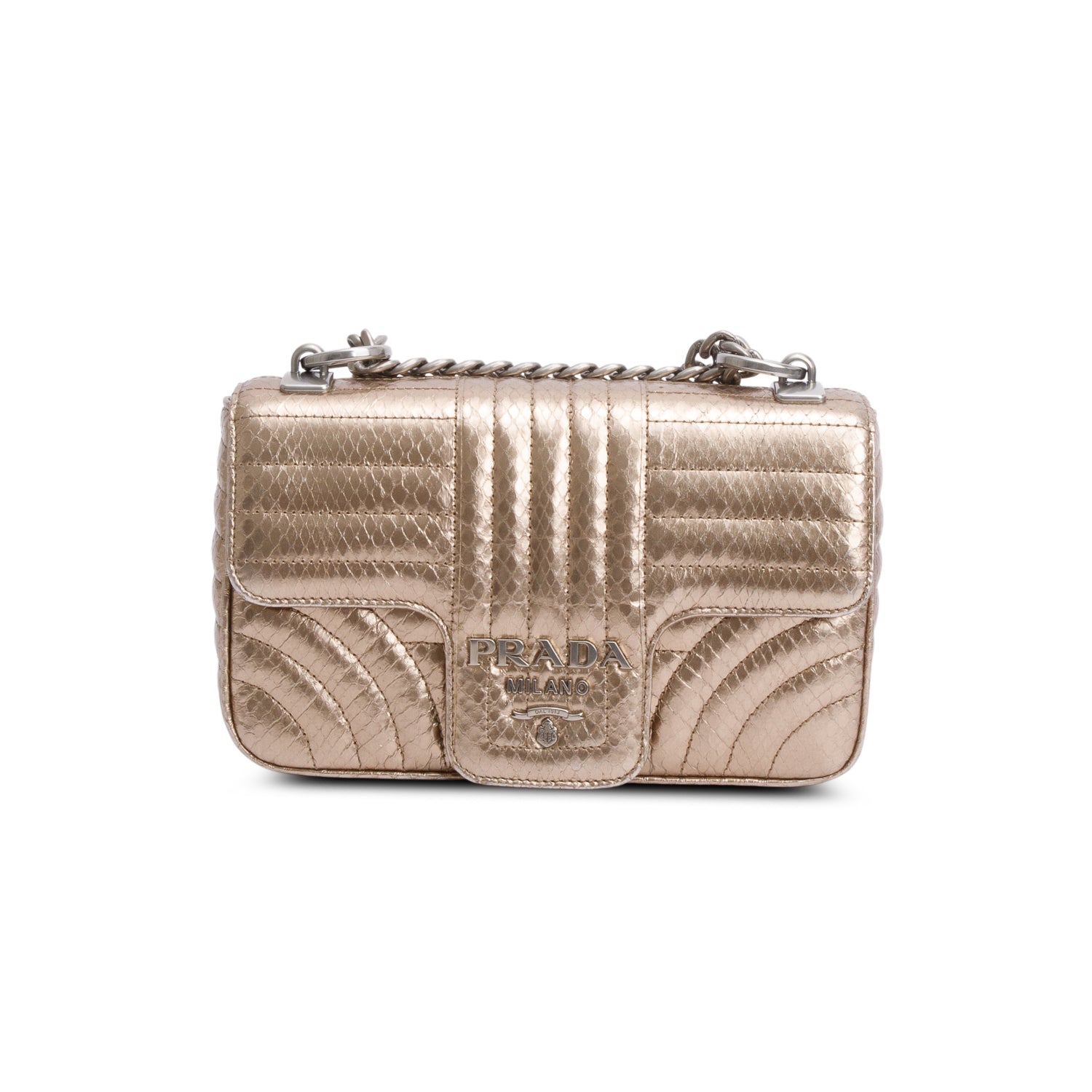 Prada Metallic Python Diagramme Shoulder Bag Gold
