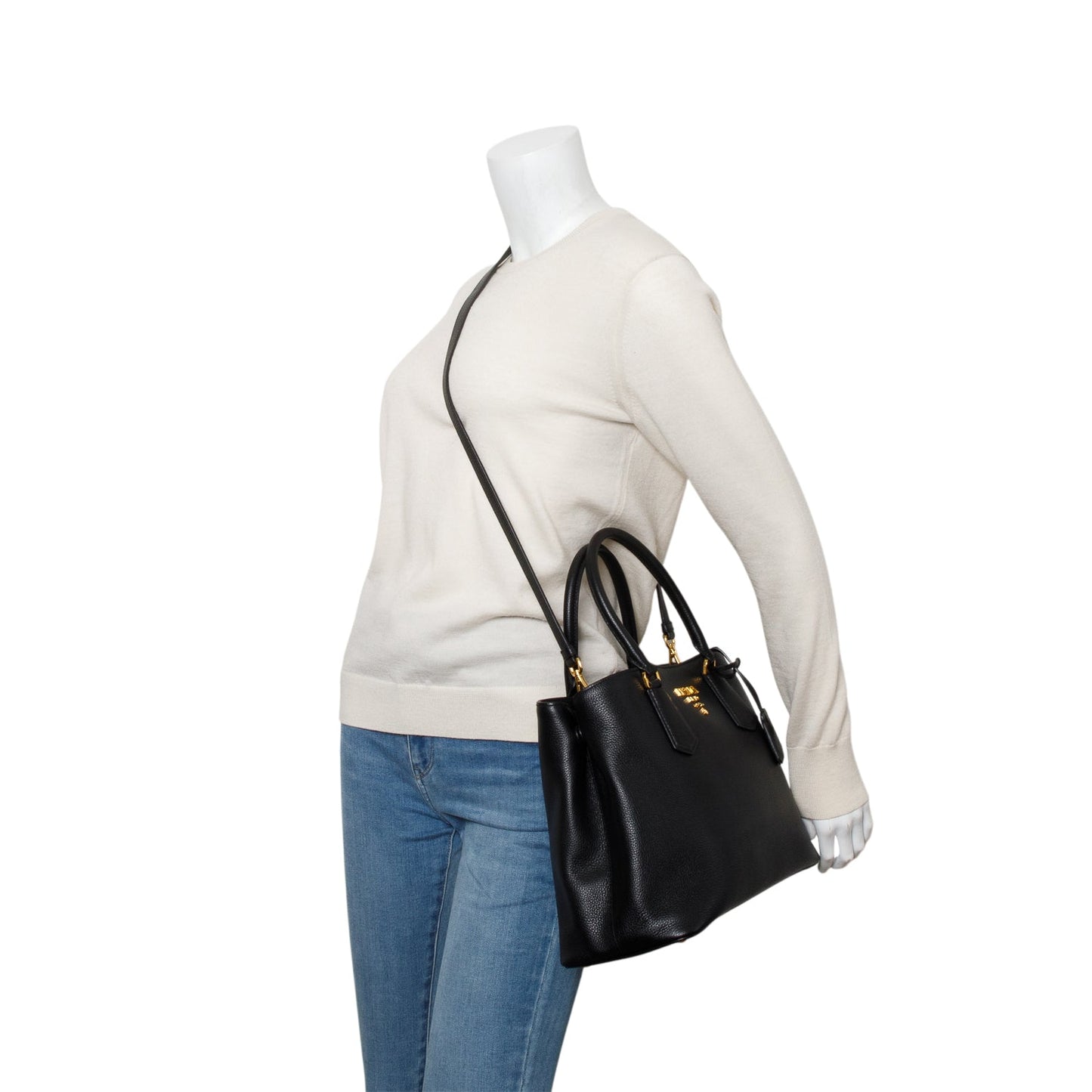 Prada Vitello Phenix Cuir Double Bag Black Medium Travel Bag