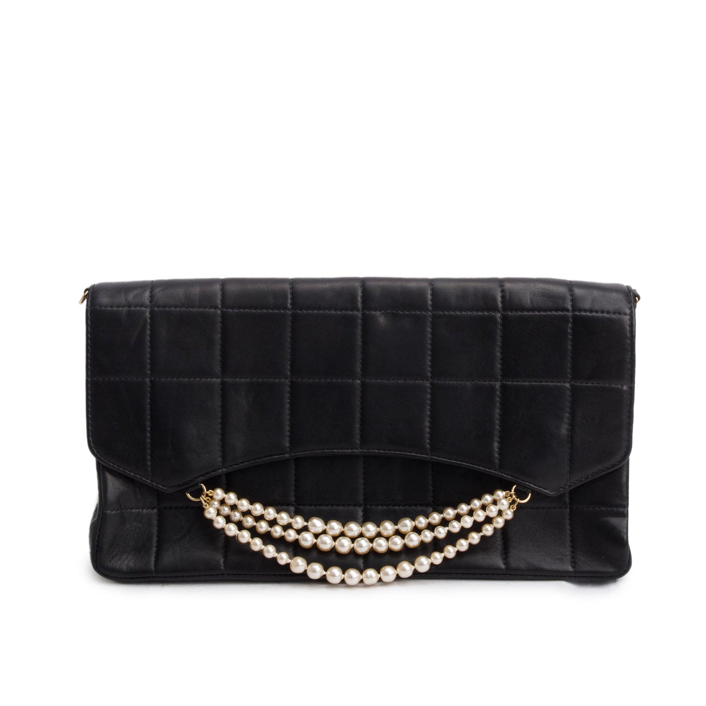 Chanel Quilted Chocolate Bar Pearl Flap Lambskin Black Travel Bag