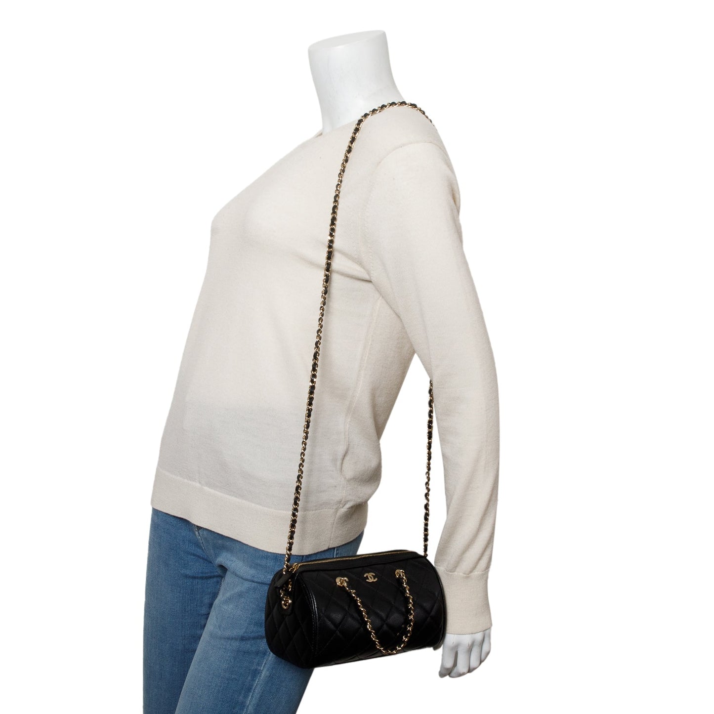 Chanel Caviar Quilted Bowling Leather Black Travel Bag