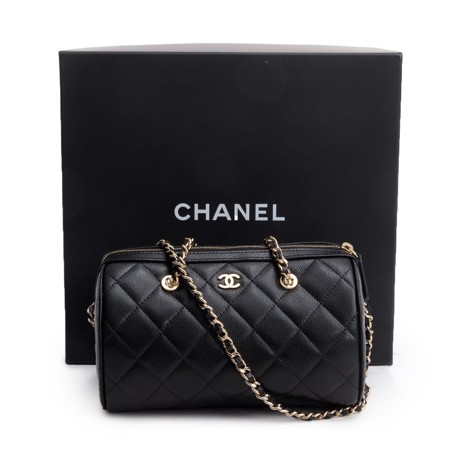 Chanel Caviar Quilted Bowling Leather Black Travel Bag