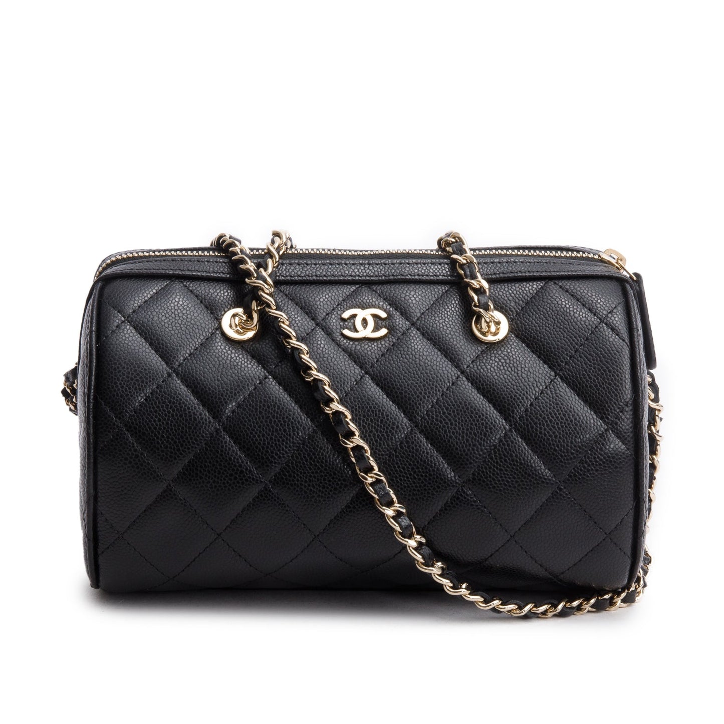 Chanel Caviar Quilted Bowling Leather Black Travel Bag