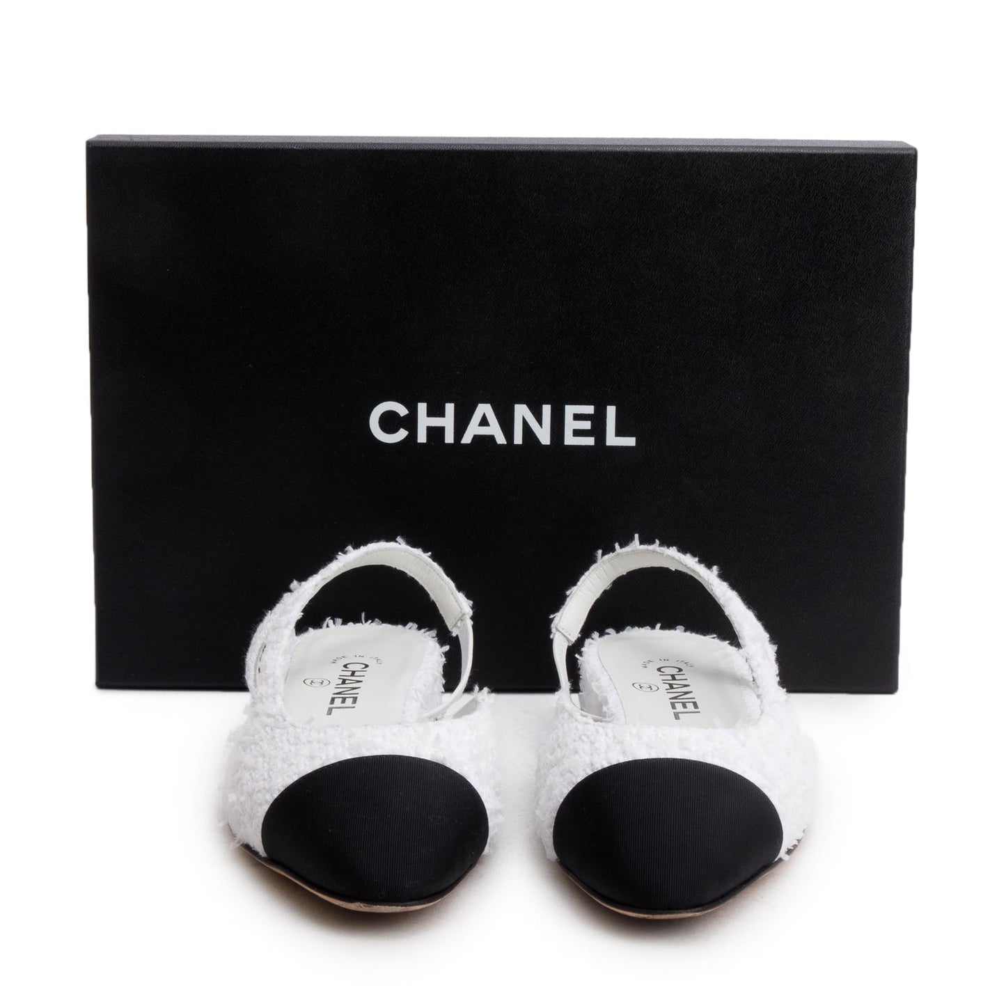 Chanel Tweed Cap Toe CC Slingback White Hat