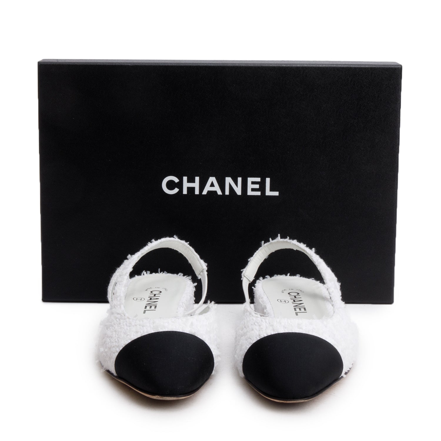 Chanel Tweed Cap Toe CC Slingback White Hat