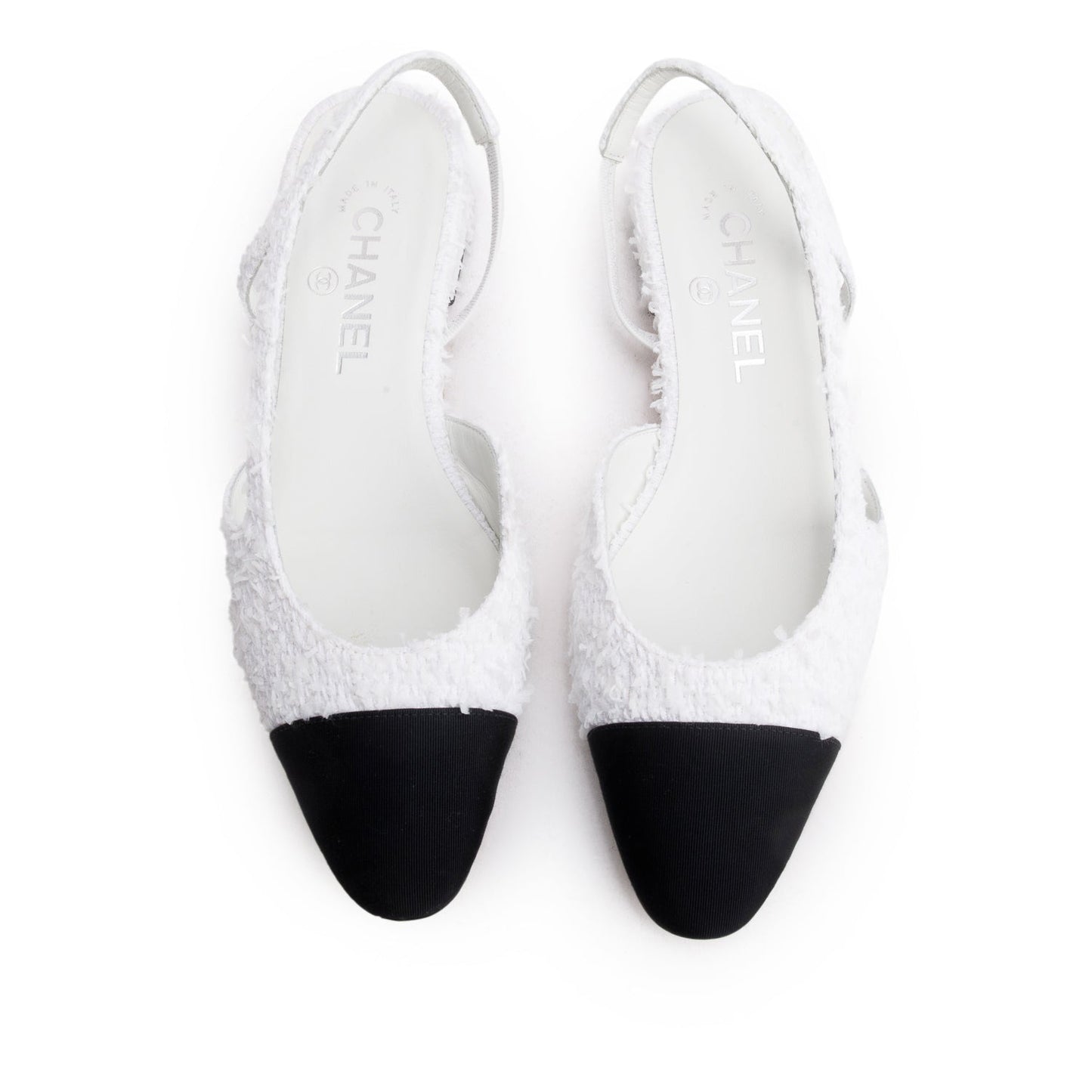 Chanel Tweed Cap Toe CC Slingback White Hat