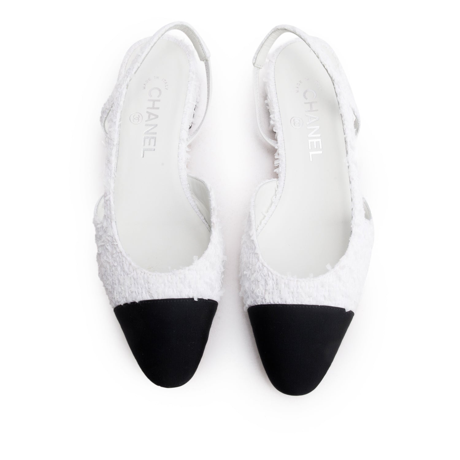 Chanel Tweed Cap Toe CC Slingback White Hat
