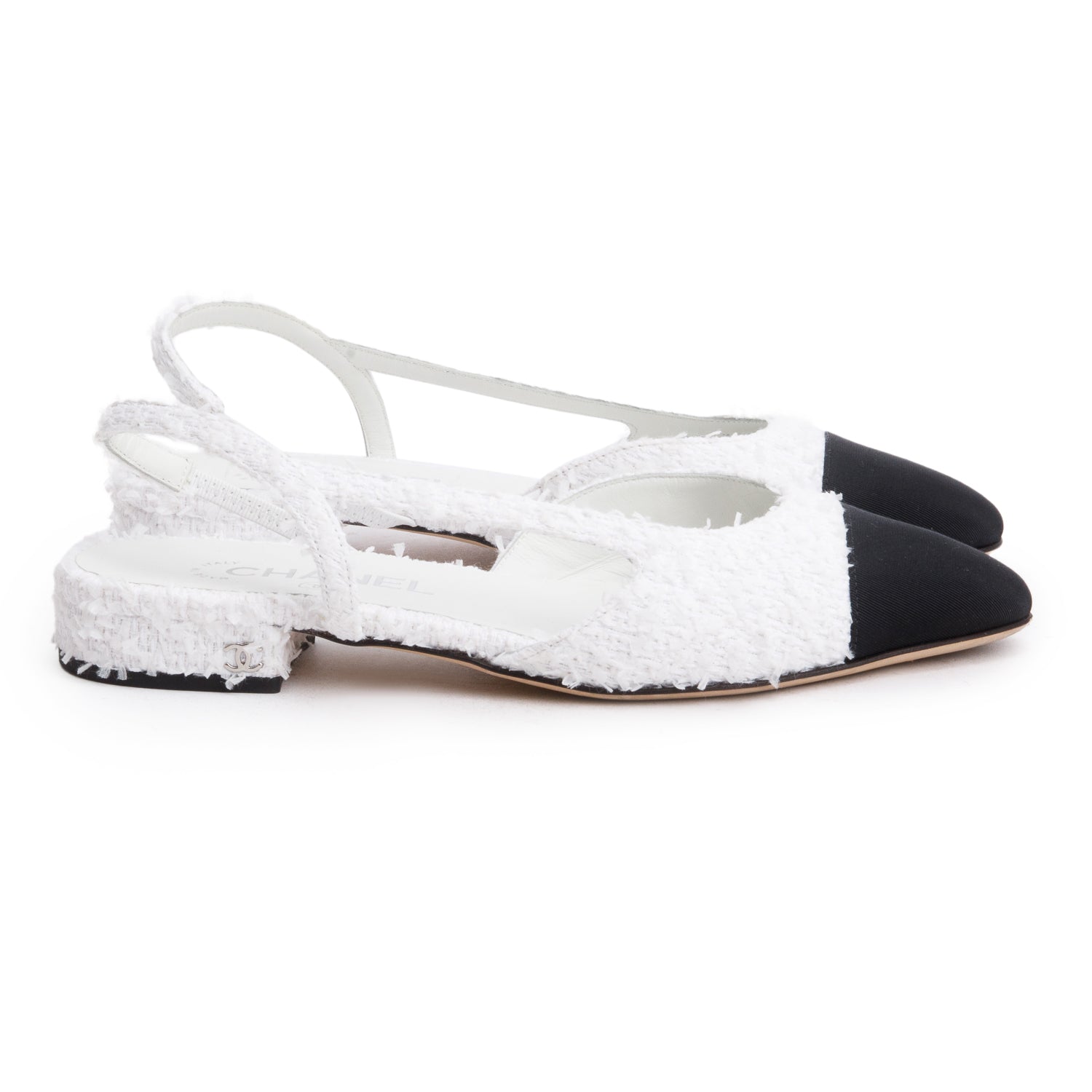 Chanel Tweed Cap Toe CC Slingback White Hat