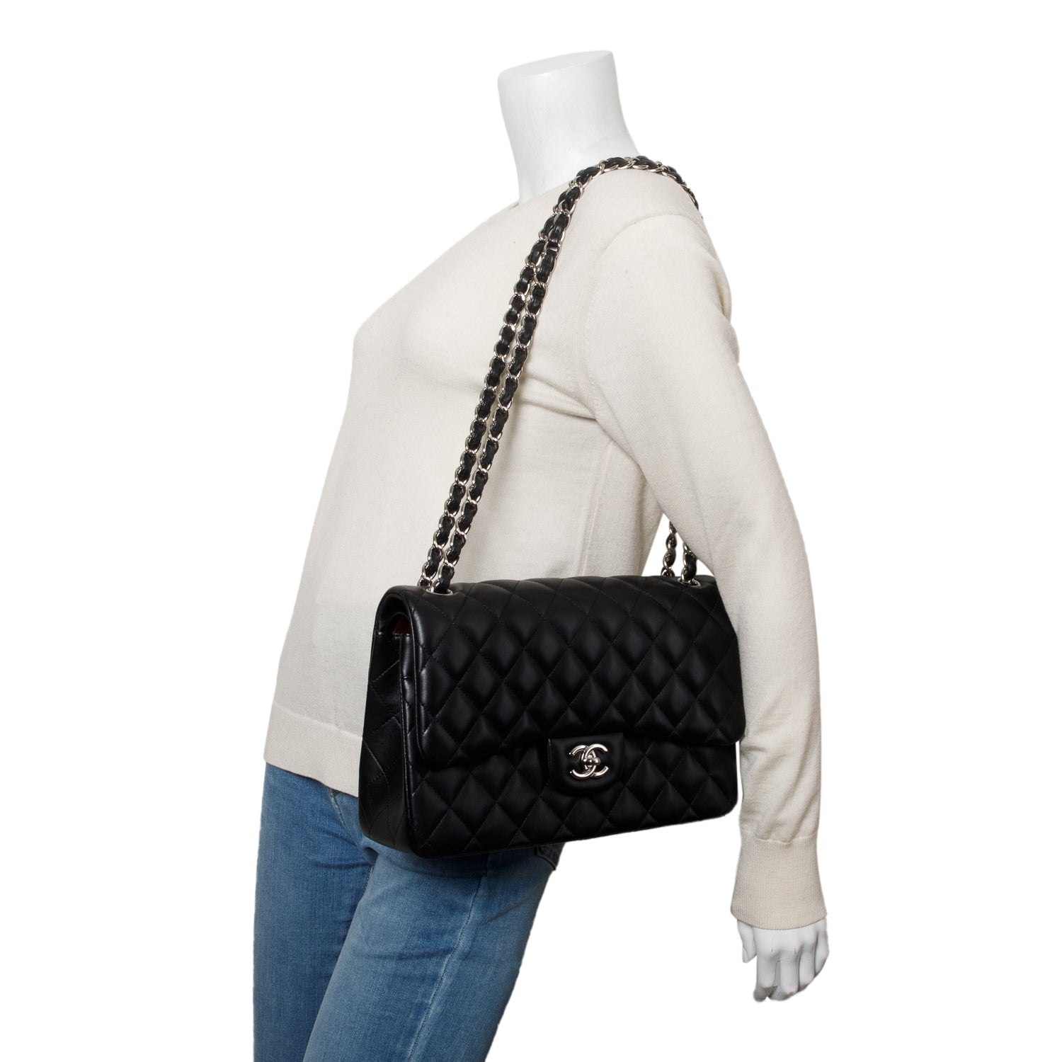 Chanel Quilted Jumbo Double Flap Leather Lambskin Black Travel Bag Authenticity Card