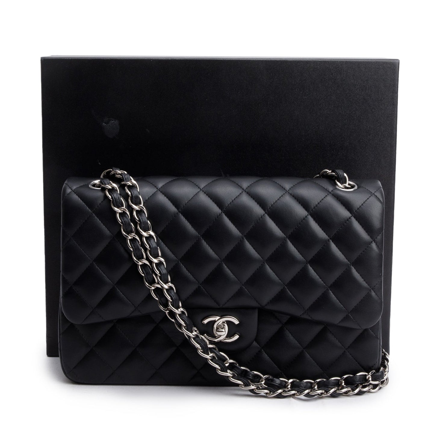 Chanel Quilted Jumbo Double Flap Leather Lambskin Black Travel Bag Authenticity Card