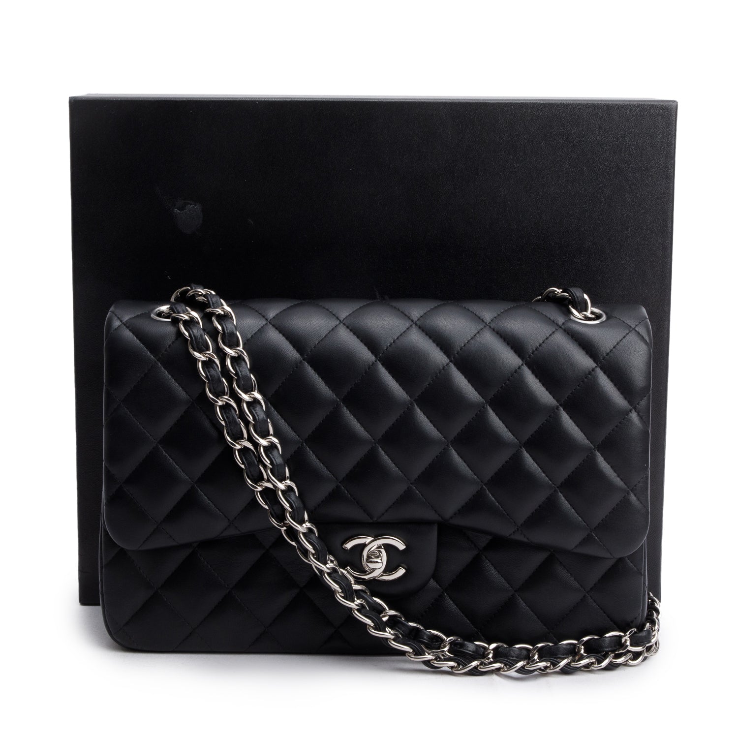 Chanel Quilted Jumbo Double Flap Leather Lambskin Black Travel Bag Authenticity Card