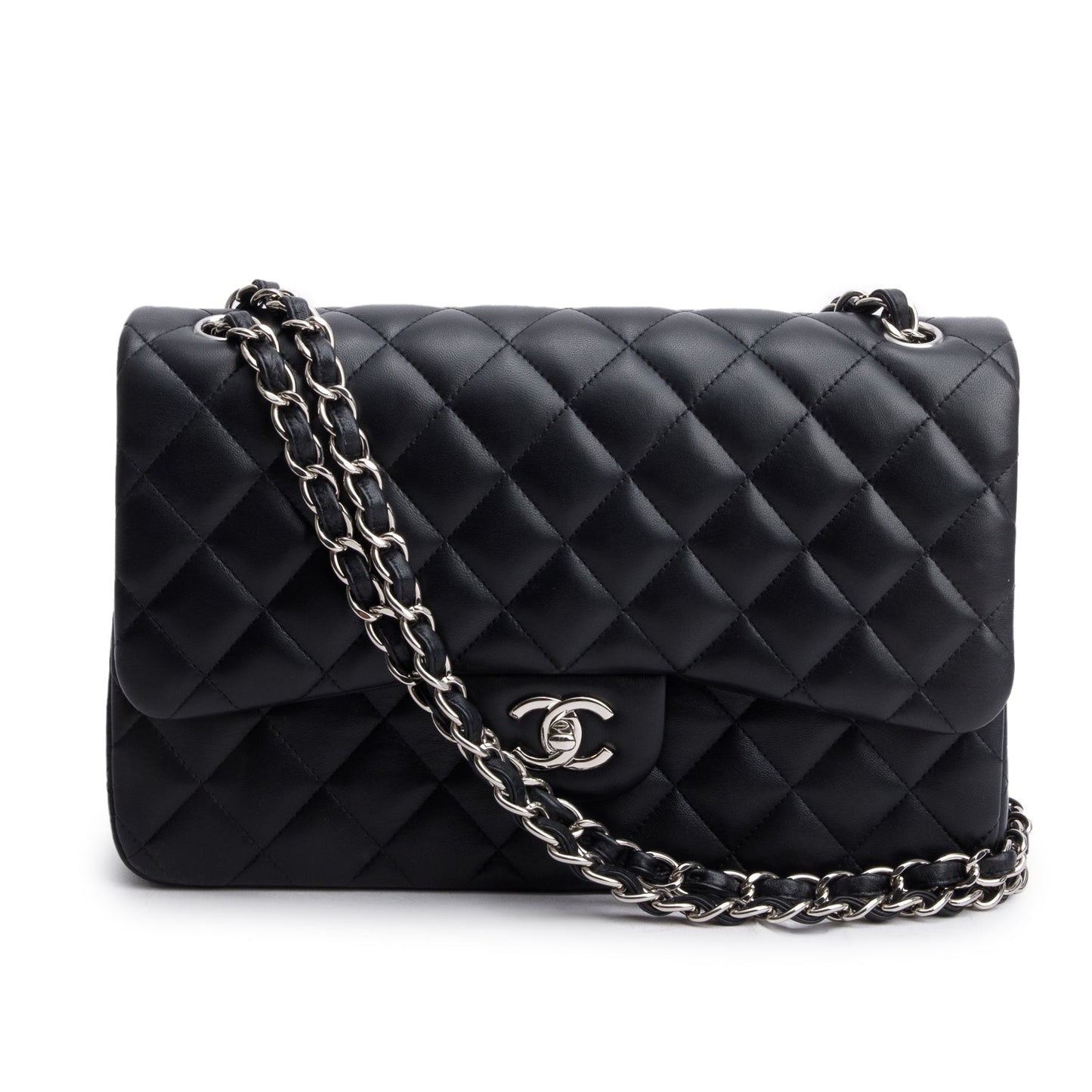 Chanel Quilted Jumbo Double Flap Leather Lambskin Black Travel Bag Authenticity Card