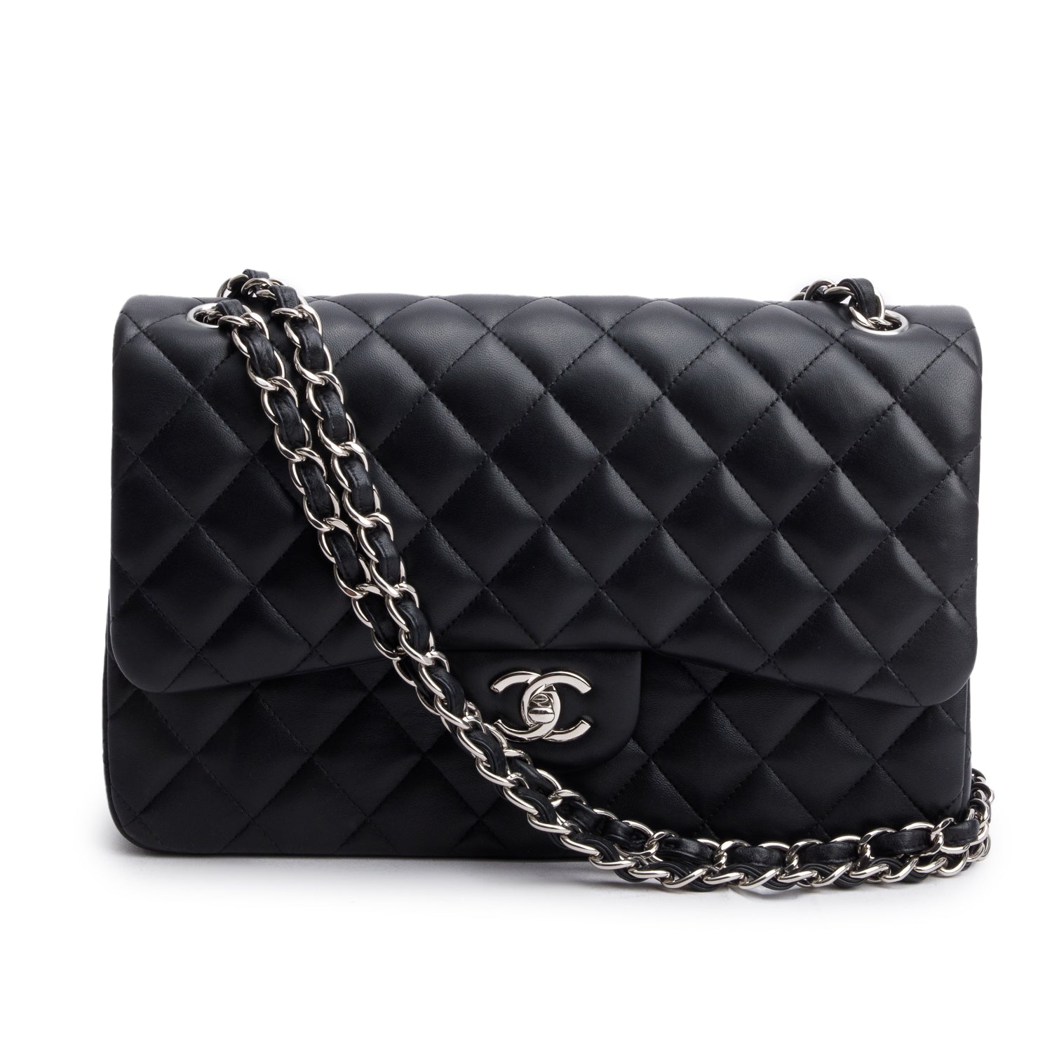 Chanel Quilted Jumbo Double Flap Leather Lambskin Black Travel Bag Authenticity Card