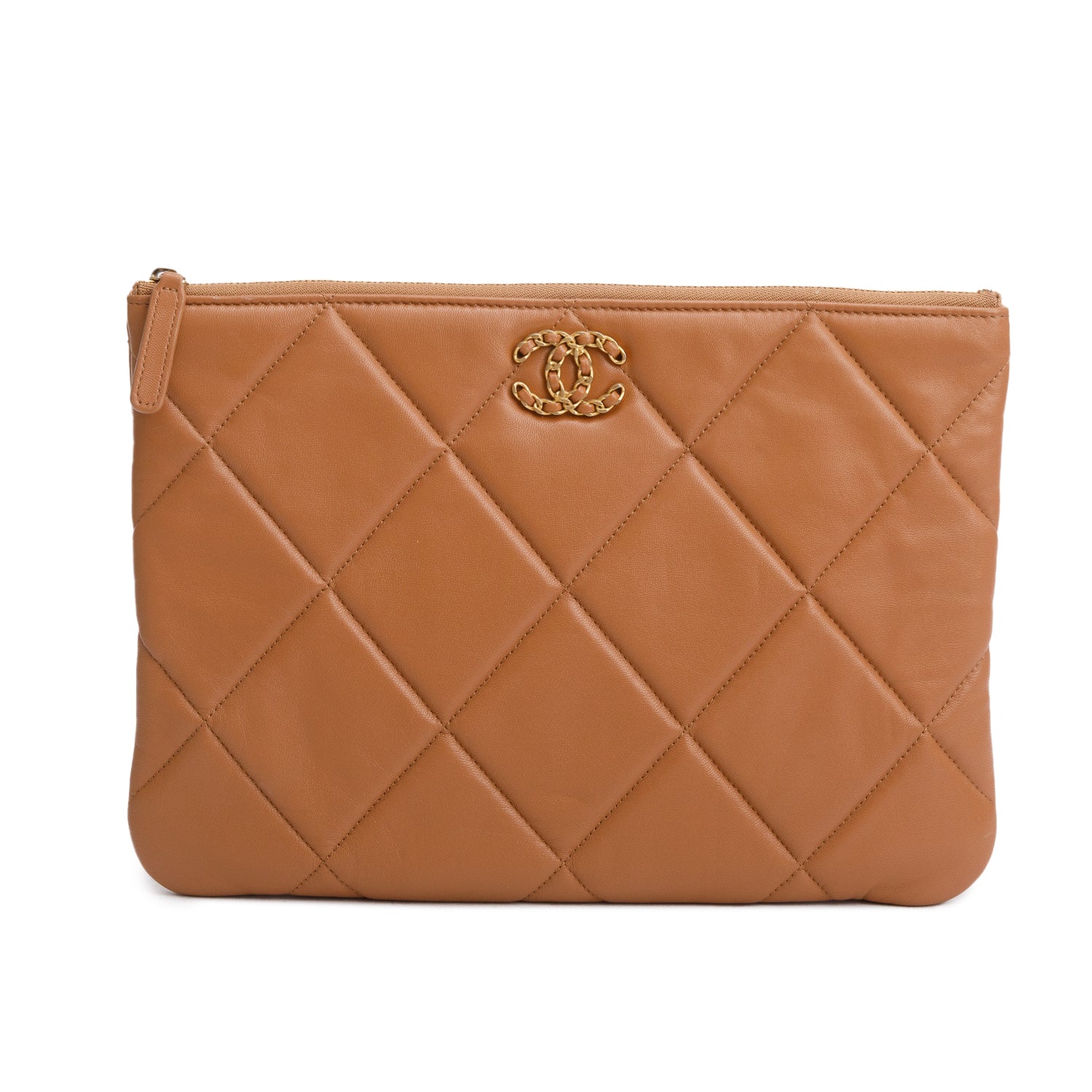 Chanel Quilted 19 Leather Lambskin Beige Travel Bag