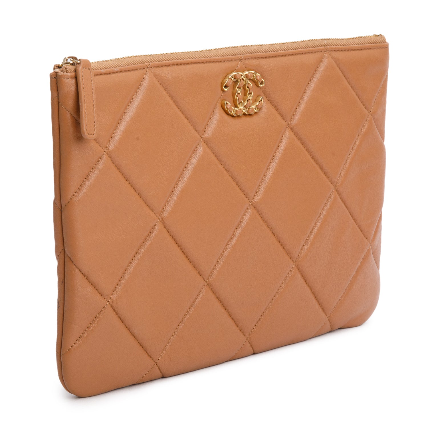 Chanel Quilted 19 Leather Lambskin Beige Travel Bag