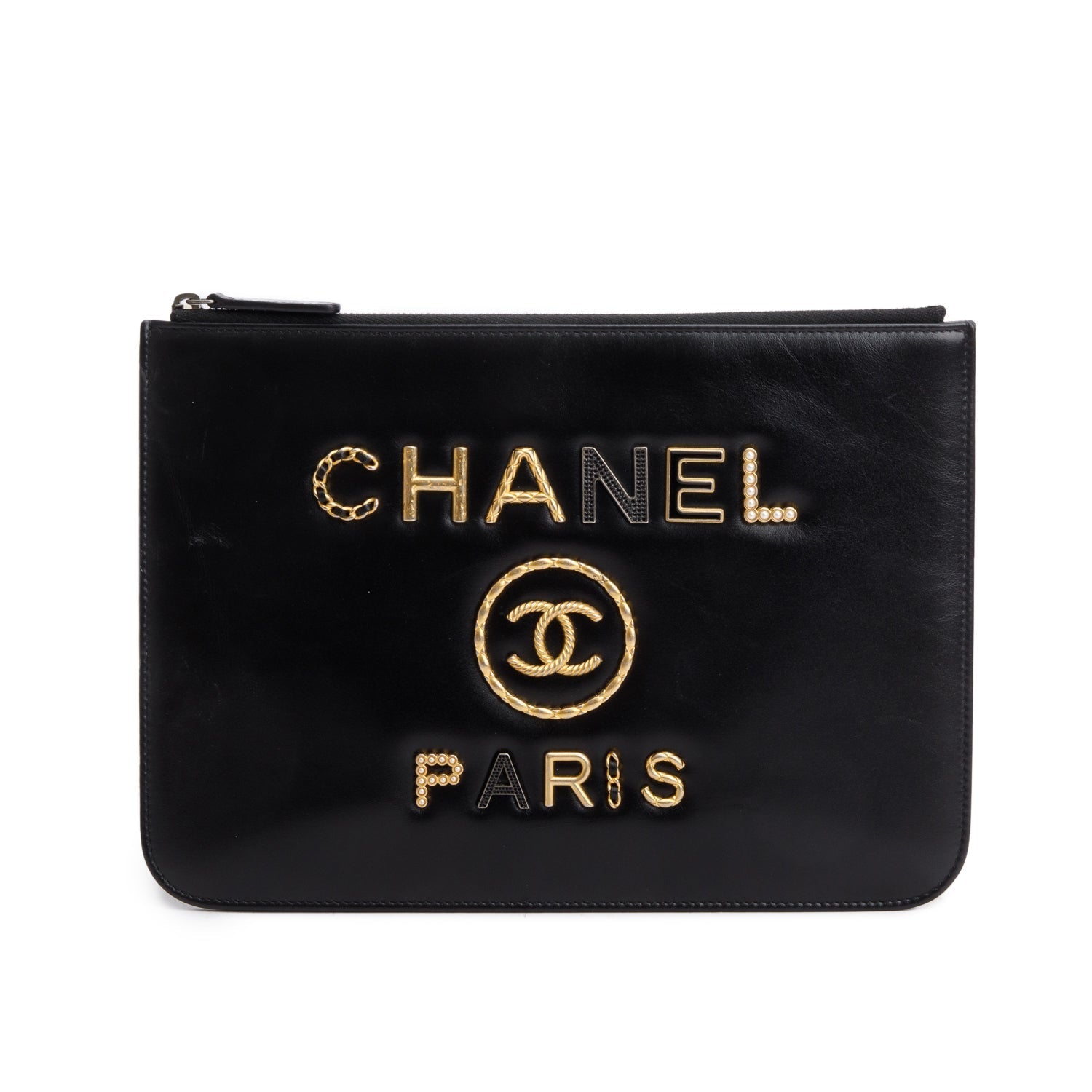 Chanel Faux Pearl& Strass Deauville Leather Lambskin Black Travel Bag