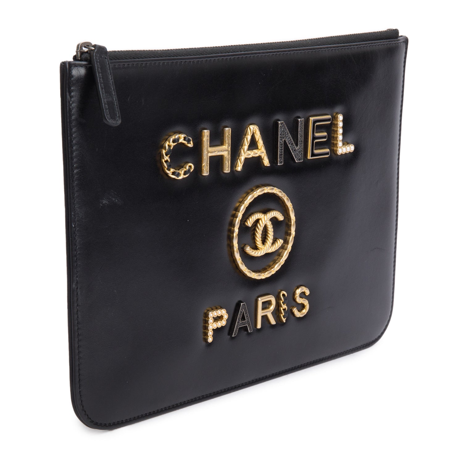 Chanel Faux Pearl& Strass Deauville Leather Lambskin Black Travel Bag