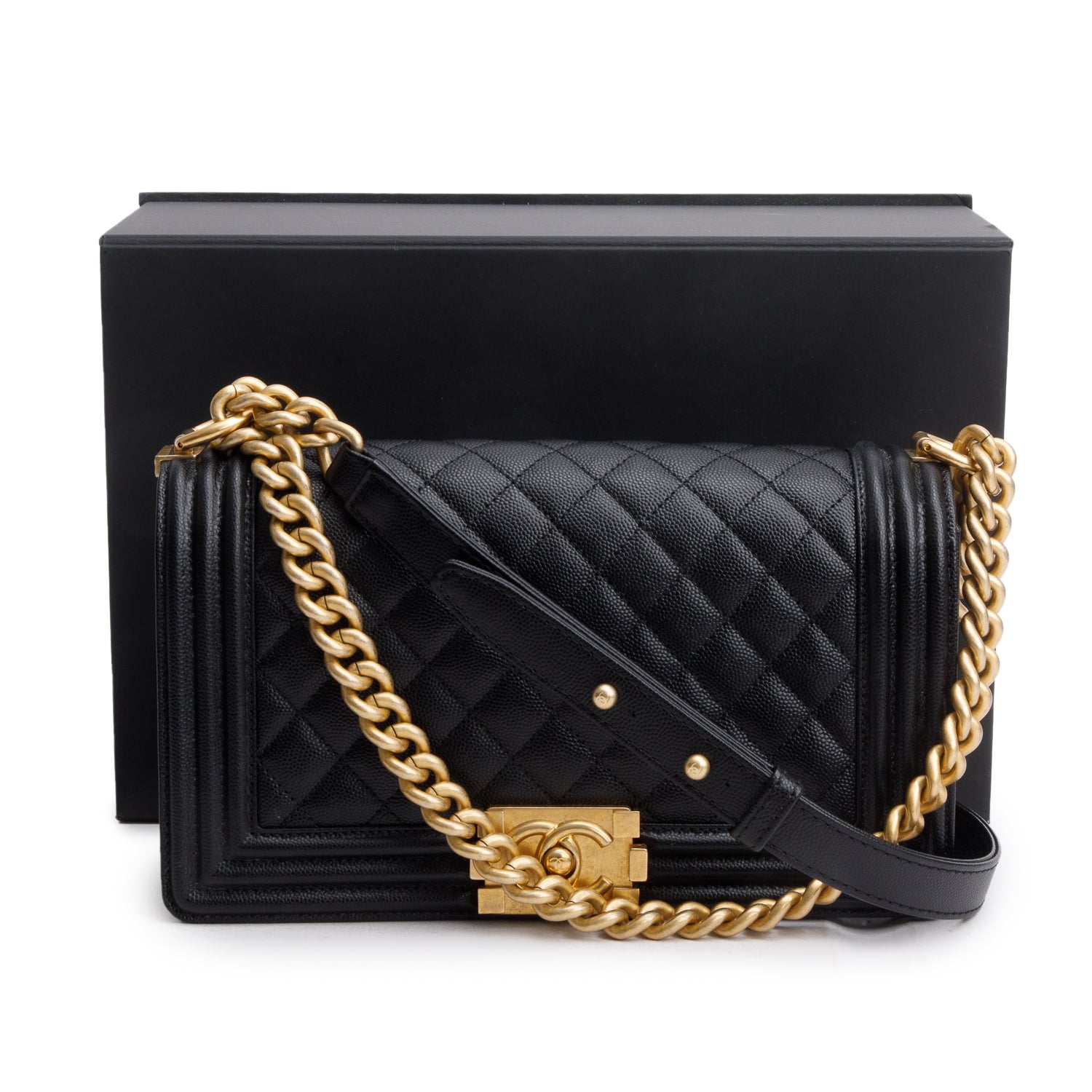 Chanel Caviar Quilted Boy Flap Black Travel Bag W Box