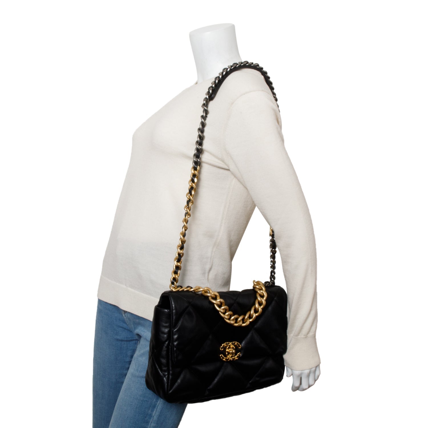 Chanel 19 Flap Leather Lambskin Black Travel Bag 4