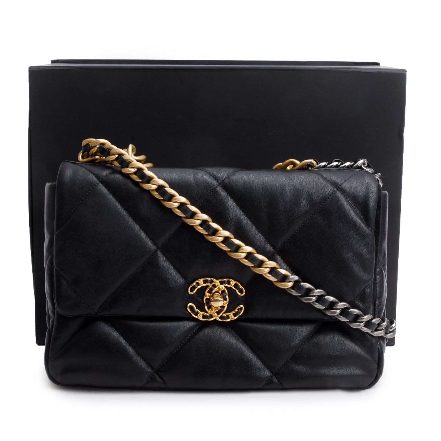 Chanel 19 Flap Leather Lambskin Black Travel Bag 4