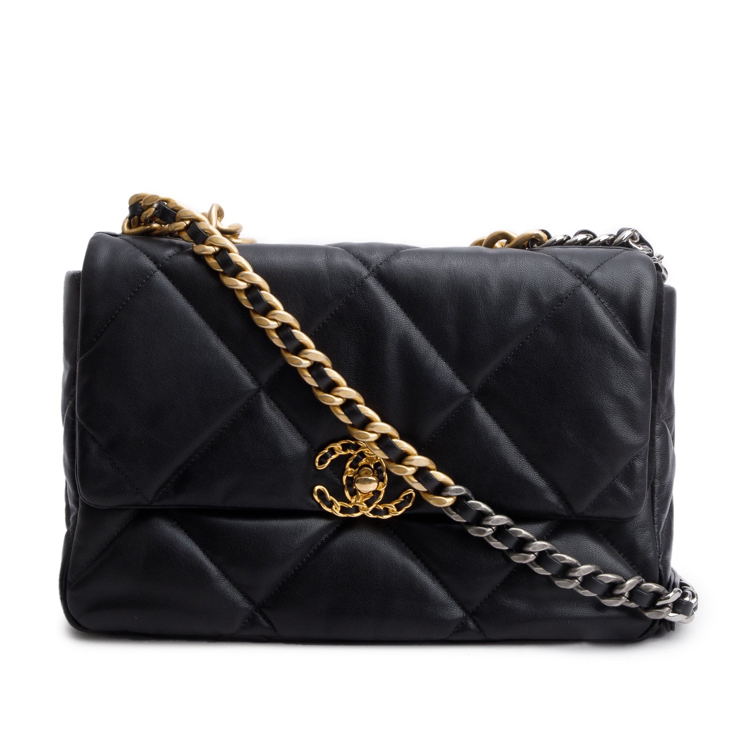 Chanel 19 Flap Leather Lambskin Black Travel Bag 4