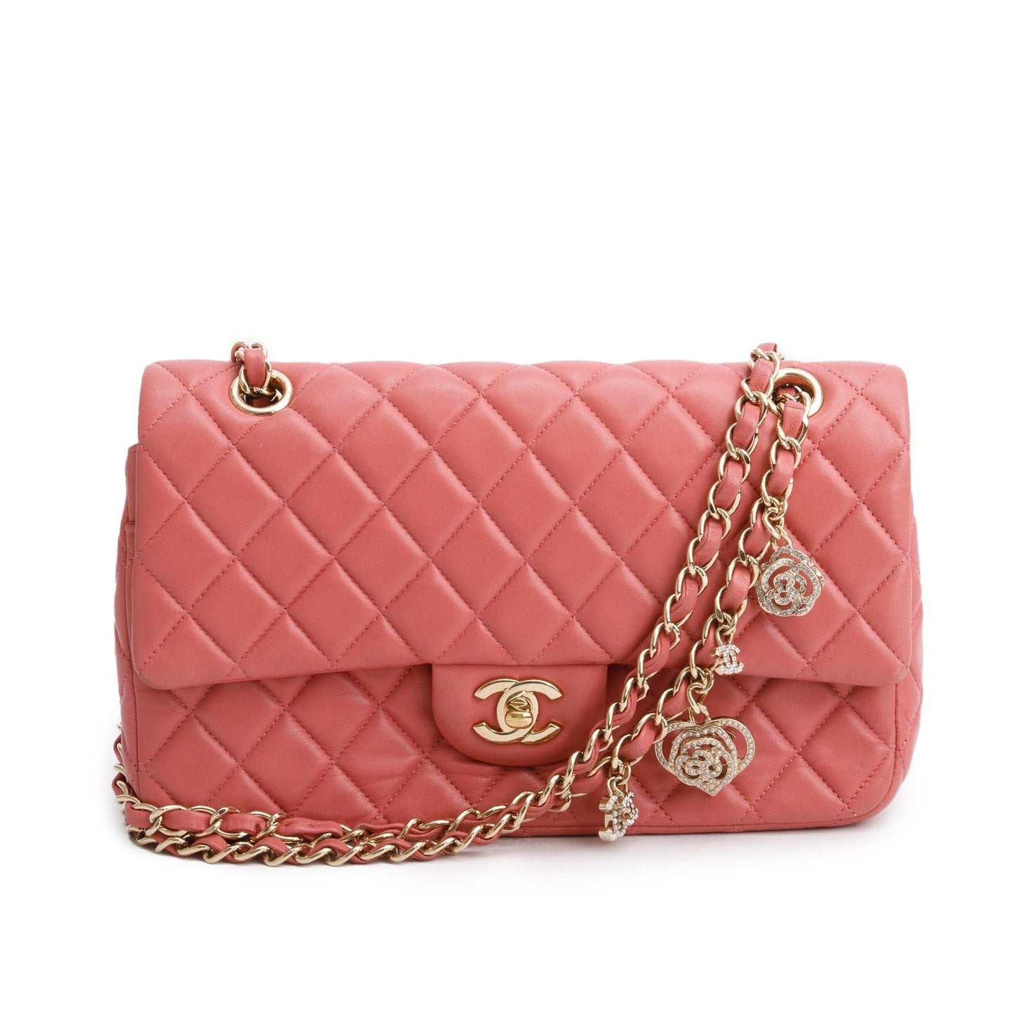 Chanel Quilted Valentine Charms Single Flap Lambskin Pink Key Chain