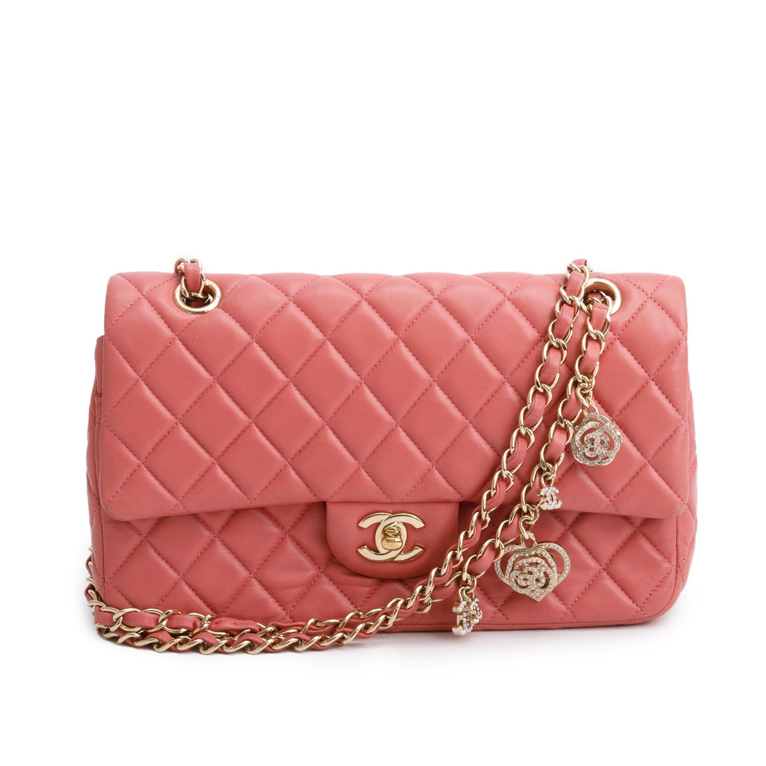 Chanel Quilted Valentine Charms Single Flap Lambskin Pink Key Chain