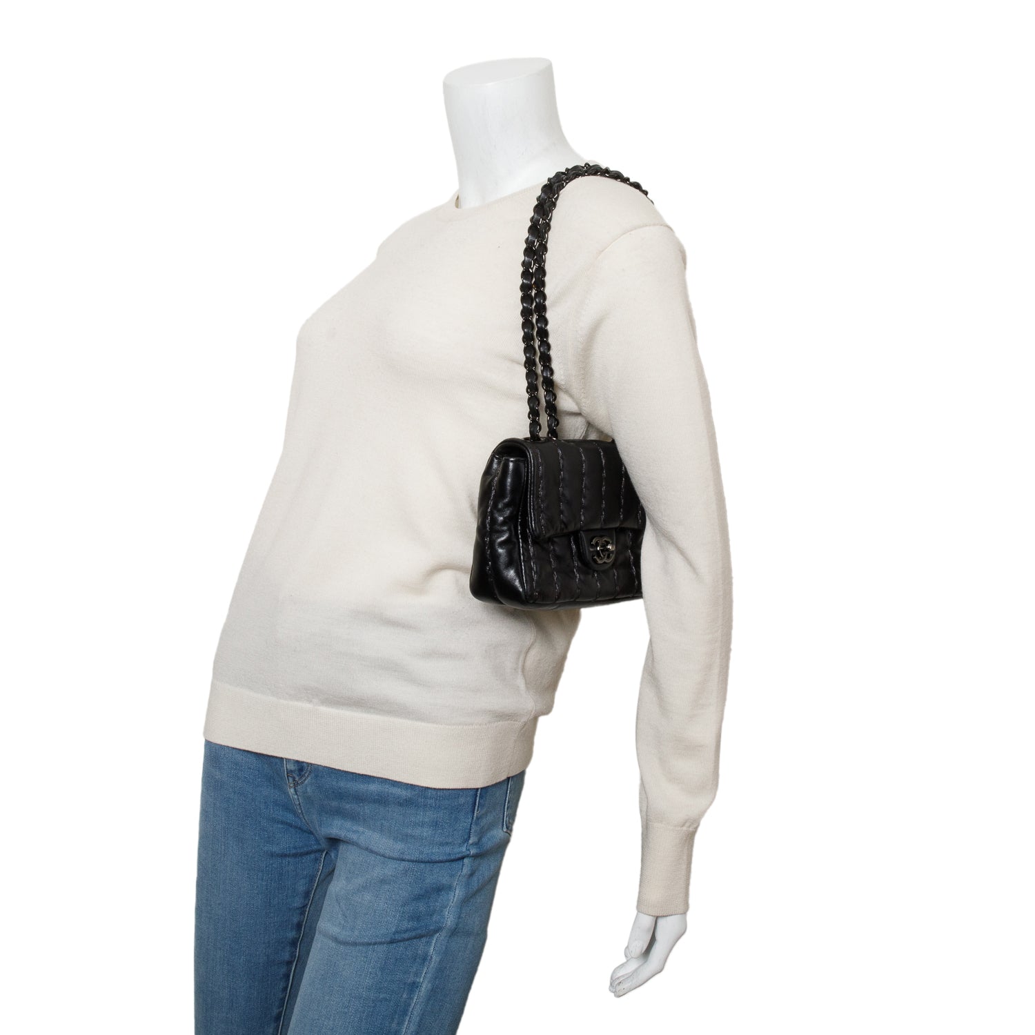 Chanel Vertical Stitch Flap Lambskin Black Travel Bag