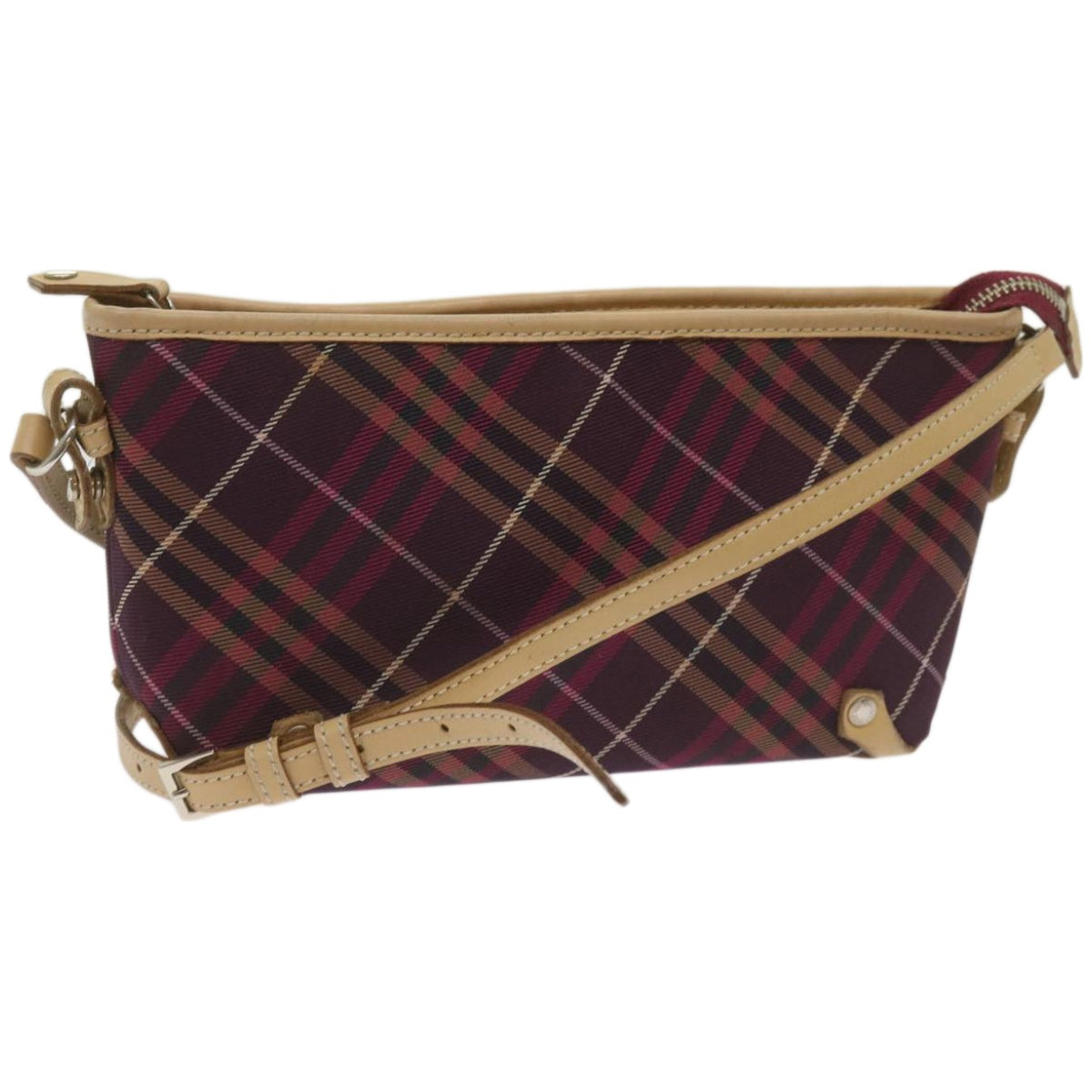 Burberry Luxury Nova Check Shoulder Bag Auth Nylon Red