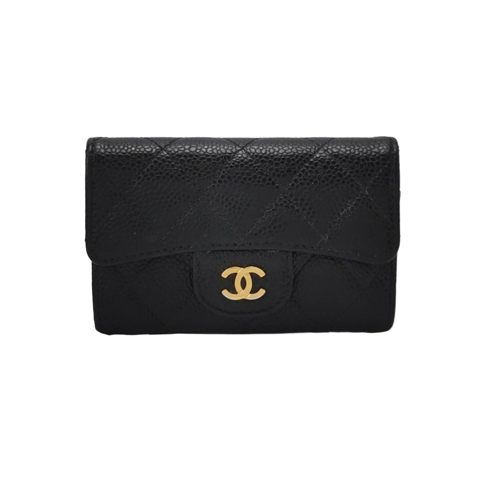Chanel CC Bag Leather Solid Quilted Double C Logo Card Holder