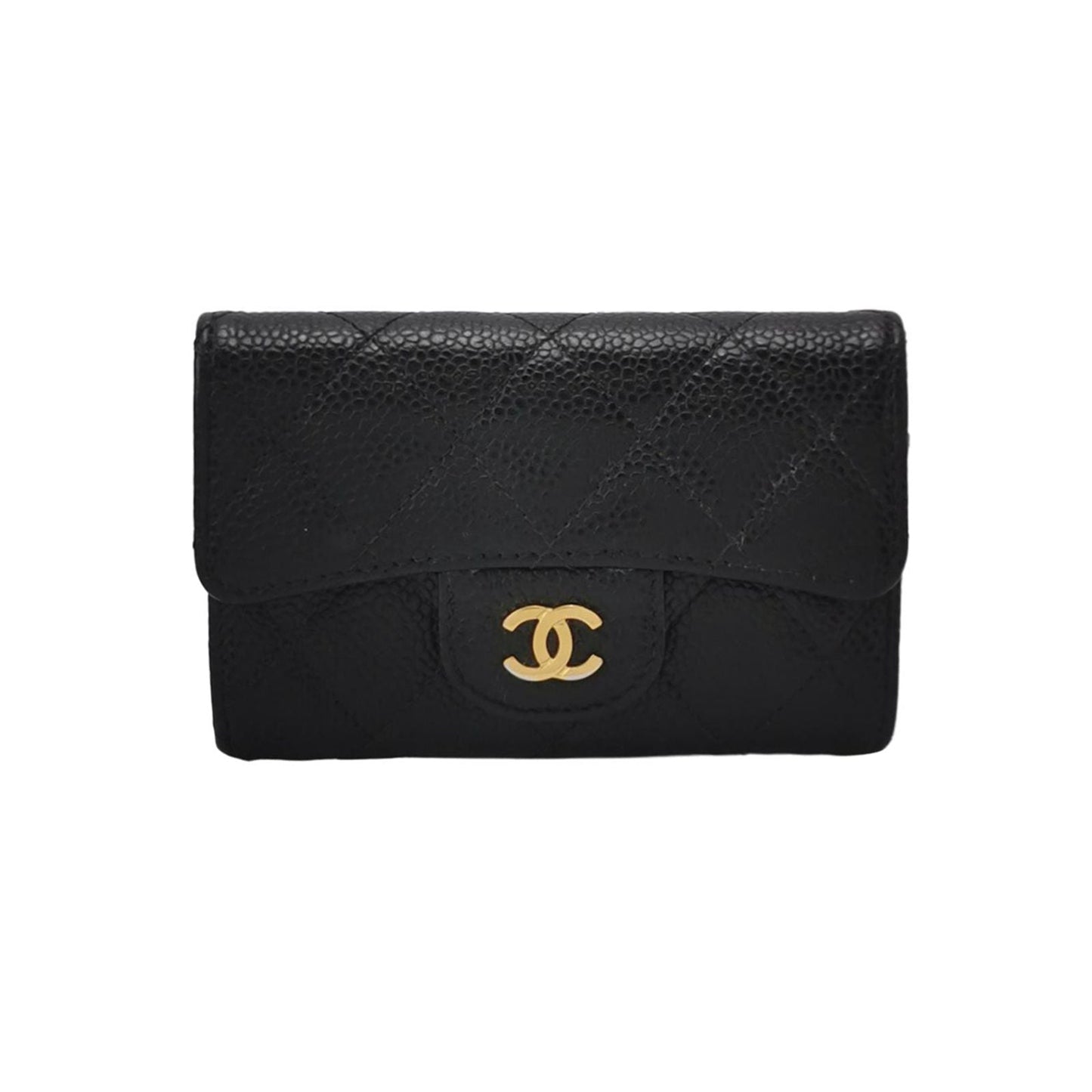 Preloved Chanel CC Bag Leather Solid Quilted Double C Logo Card Holder 250504781178163