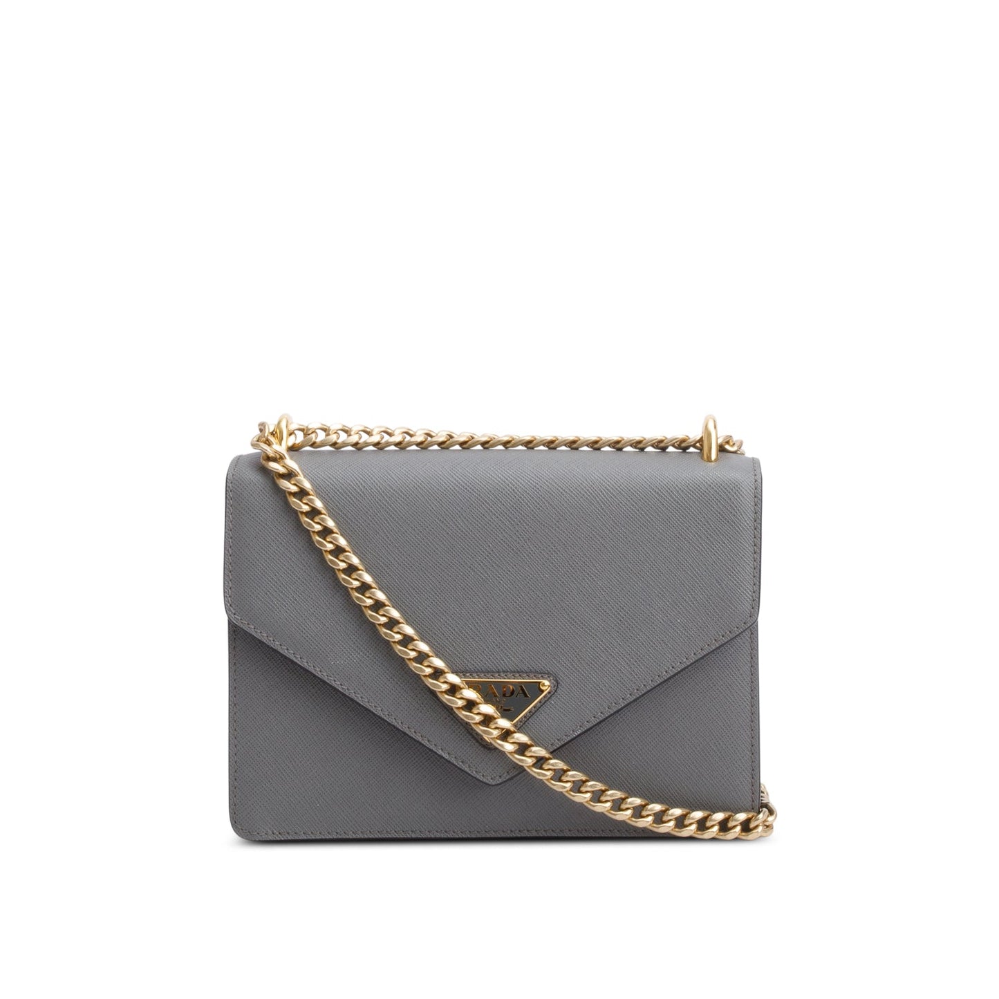 Prada Grey Saffiano Envelope Shoulder Bag Leather