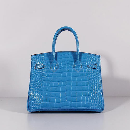 Hermes Luxury Birkin Cm Crocodile Bag With Strap Leather Blue Travel Bag