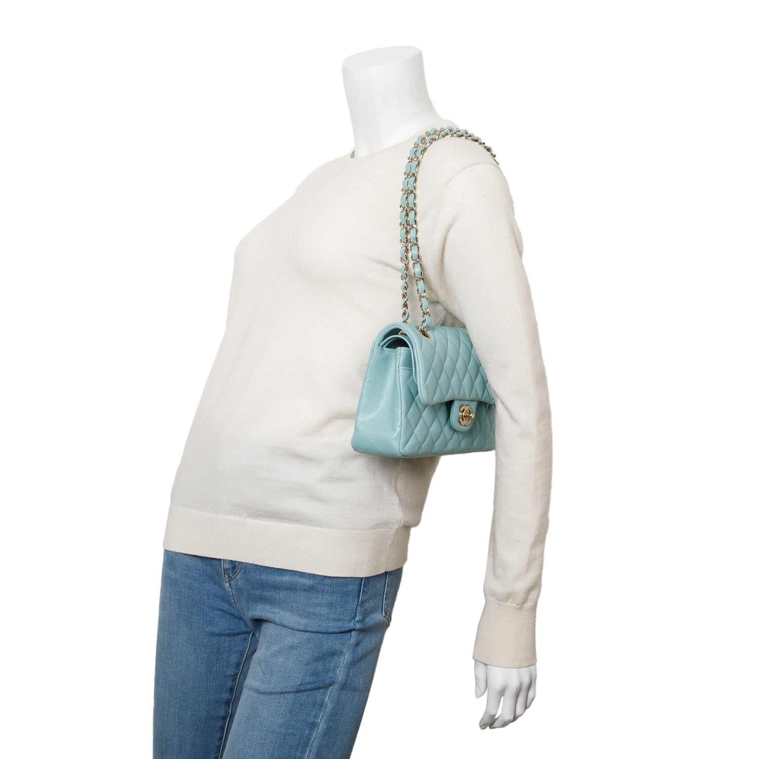 Chanel Teal Caviar Quilted Double Flap Travel Bag