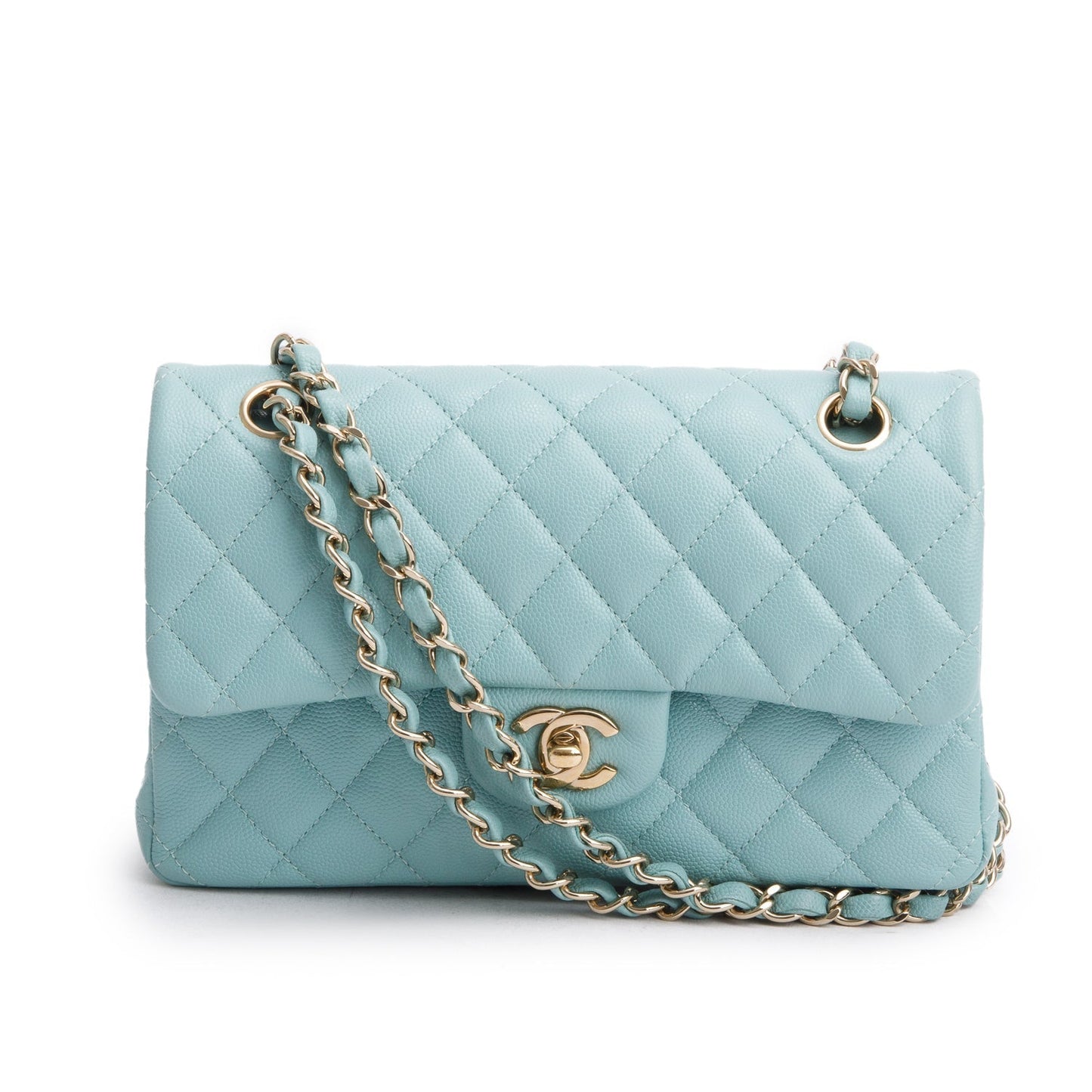 Chanel Teal Caviar Quilted Double Flap Travel Bag