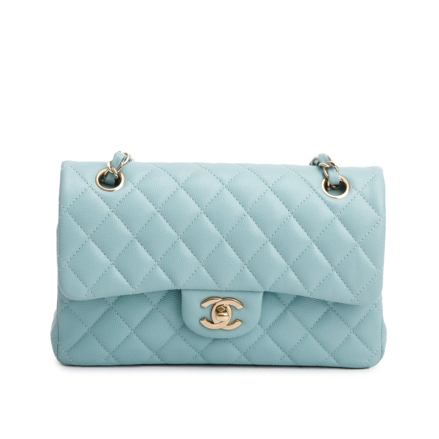 Chanel Teal Caviar Quilted Double Flap Travel Bag