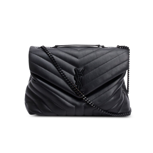 YSL Saint Laurent Calfskin Monochrome Medium Loulou Chain Satchel Quilted Monogram Travel Bag