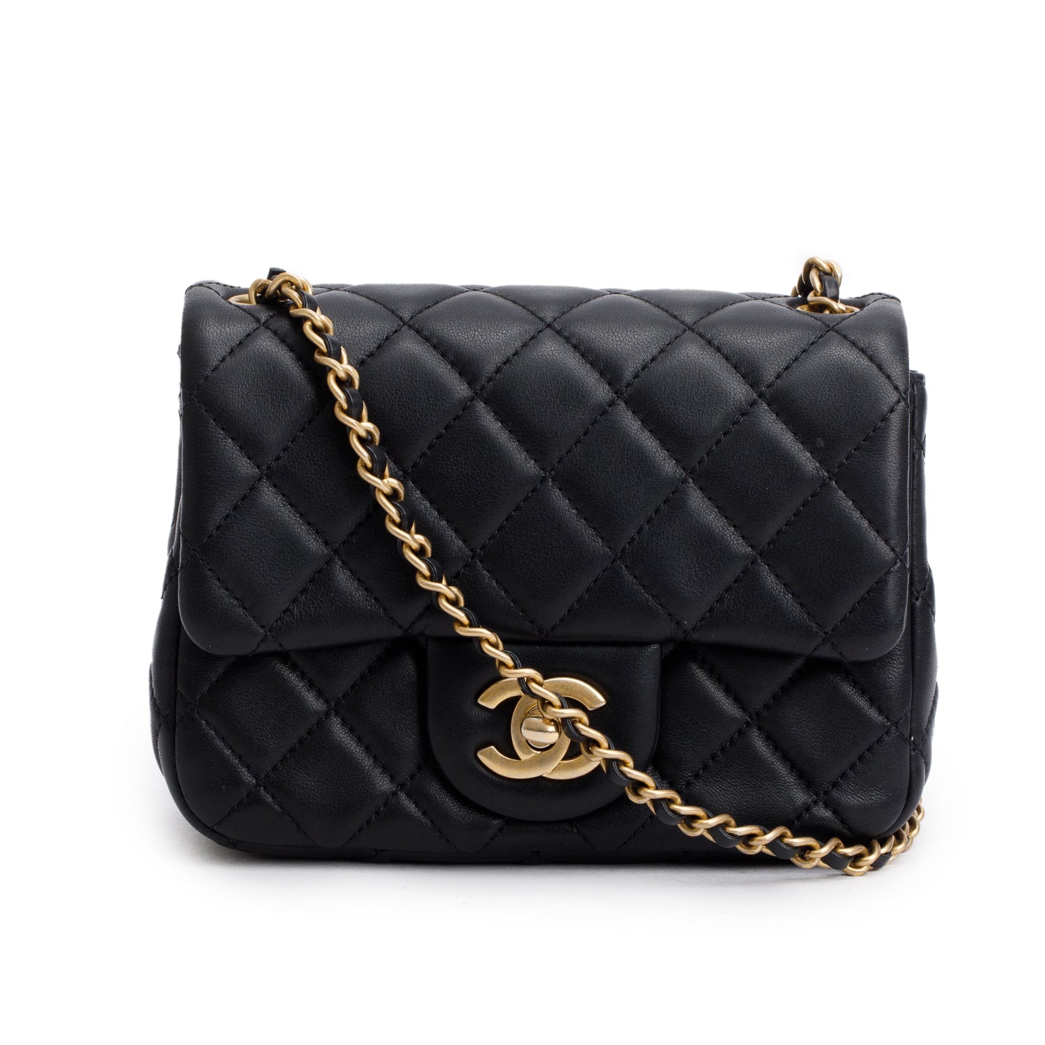 Chanel Quilted Pearl Crush Square Flap Lambskin Black Travel Bag Authenticity Card