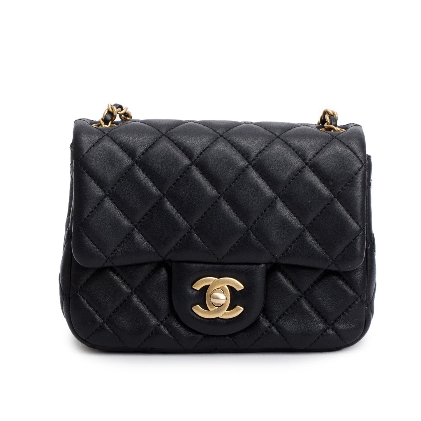 Chanel Quilted Pearl Crush Square Flap Lambskin Black Travel Bag Authenticity Card