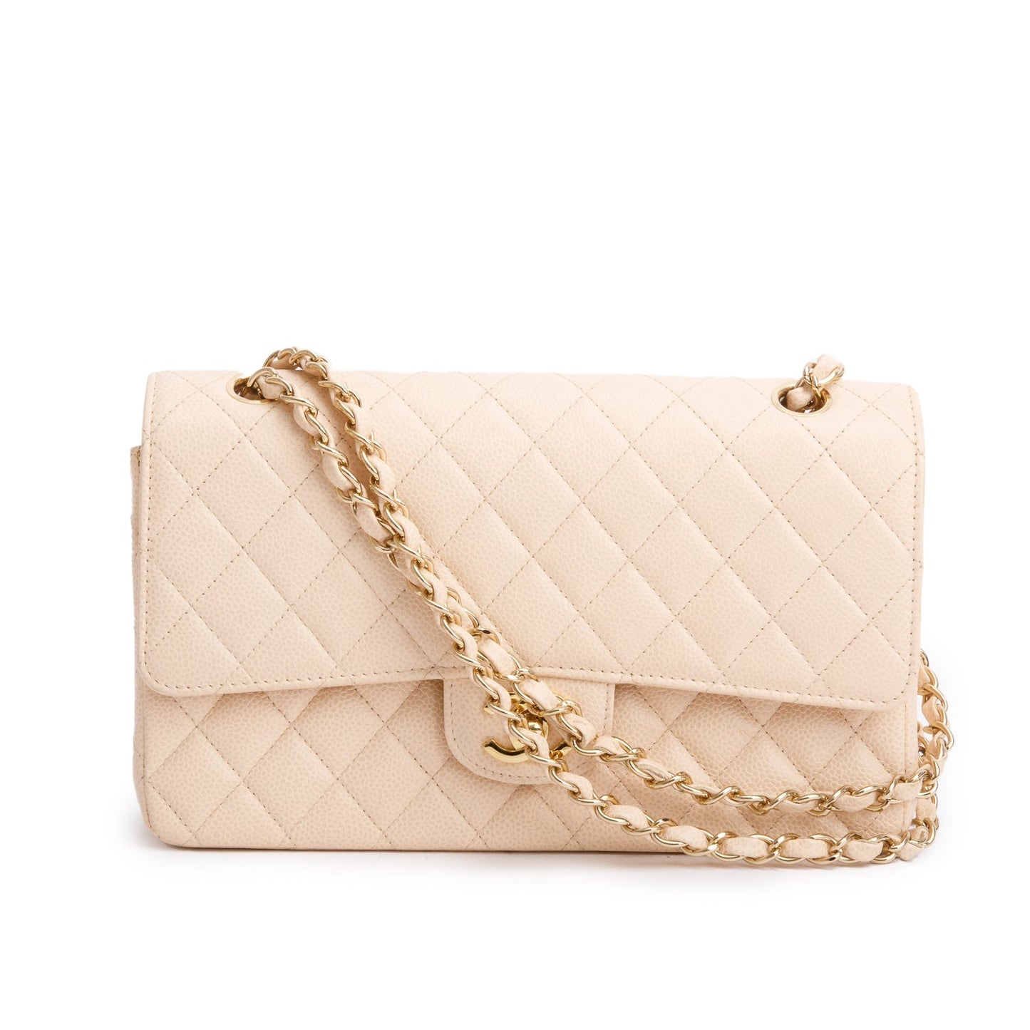 Chanel Caviar Classic Double Flap Leather Beige Travel Bag Authenticity Card