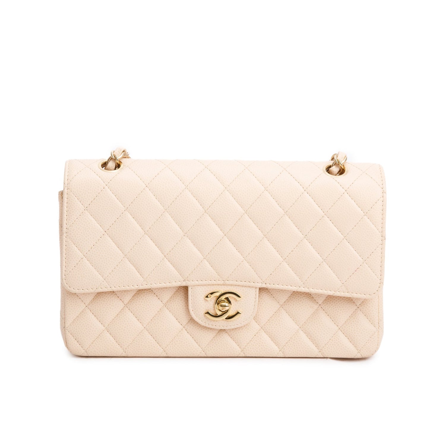 Chanel Caviar Classic Double Flap Leather Beige Travel Bag Authenticity Card