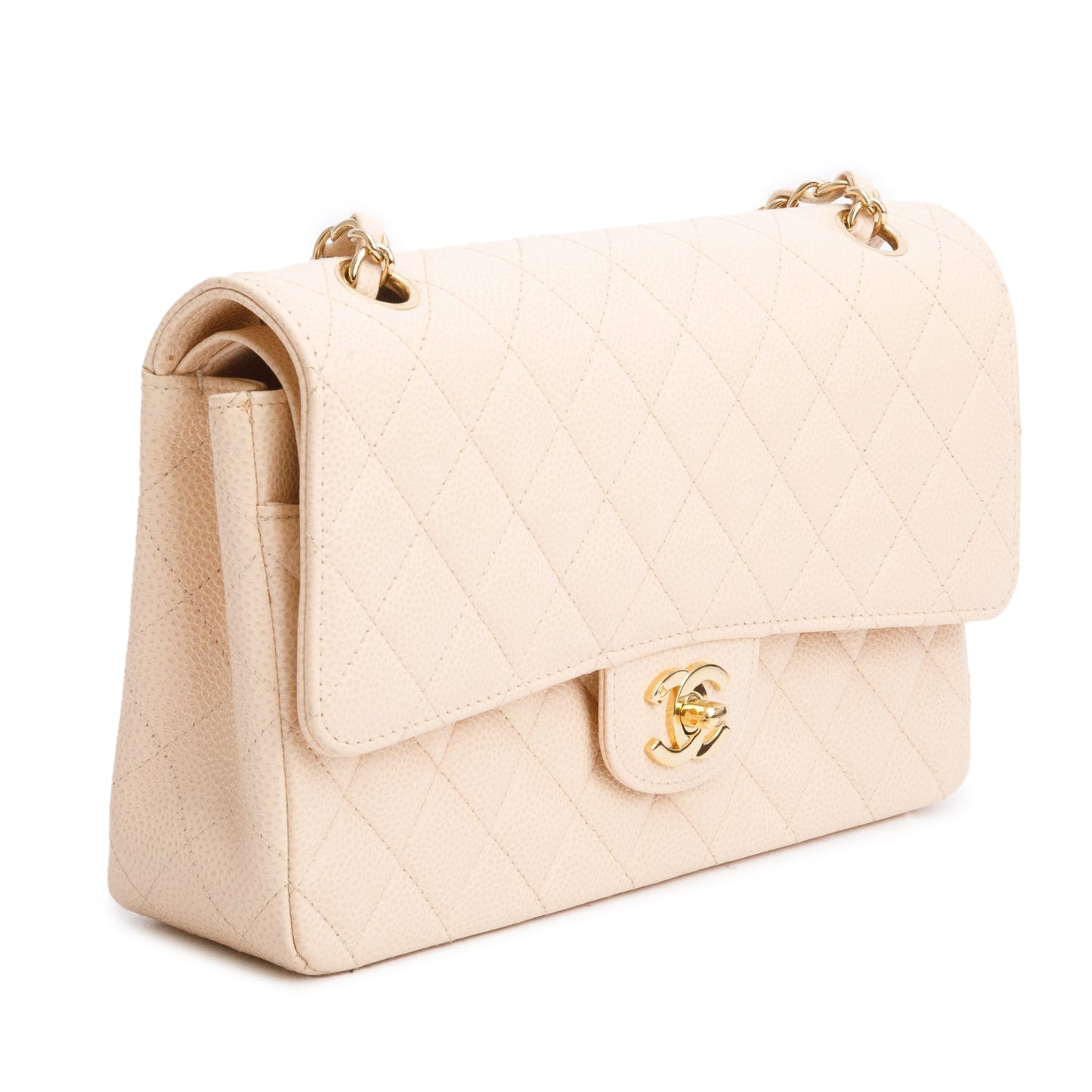 Chanel Caviar Classic Double Flap Leather Beige Travel Bag Authenticity Card