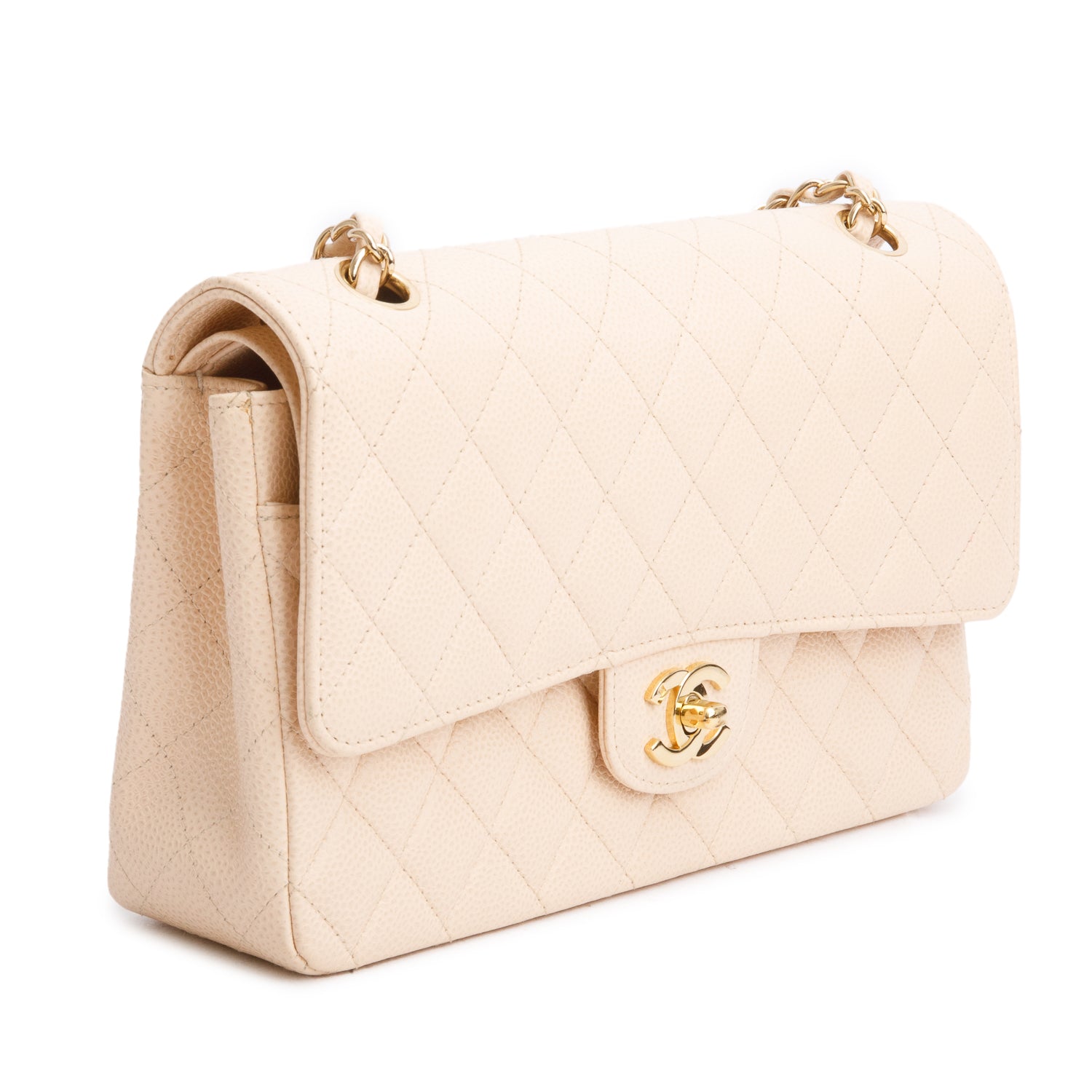 Chanel Caviar Classic Double Flap Leather Beige Travel Bag Authenticity Card