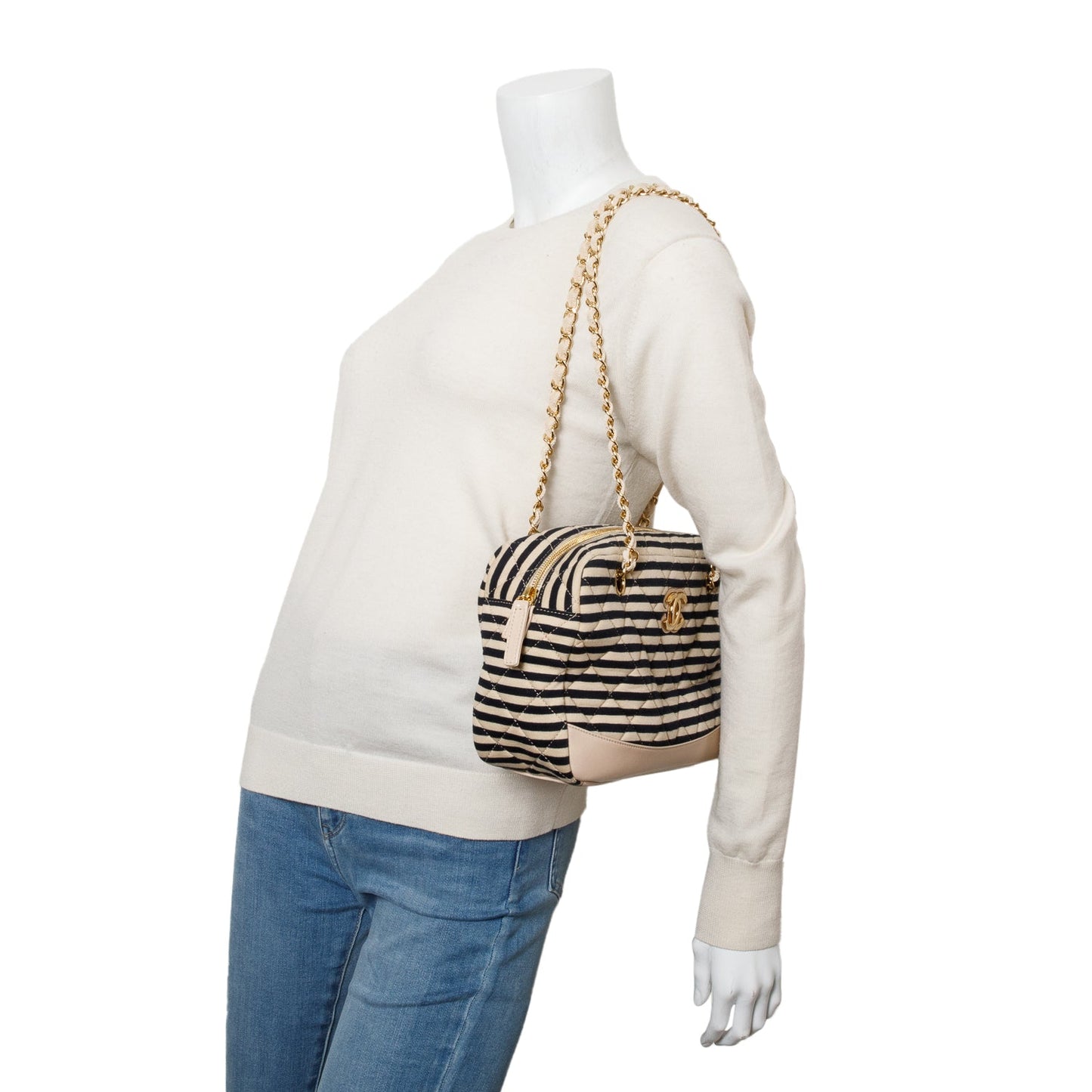 Chanel & Quilted Jersey Coco Sailor Black Beige Travel Bag Authenticity Card