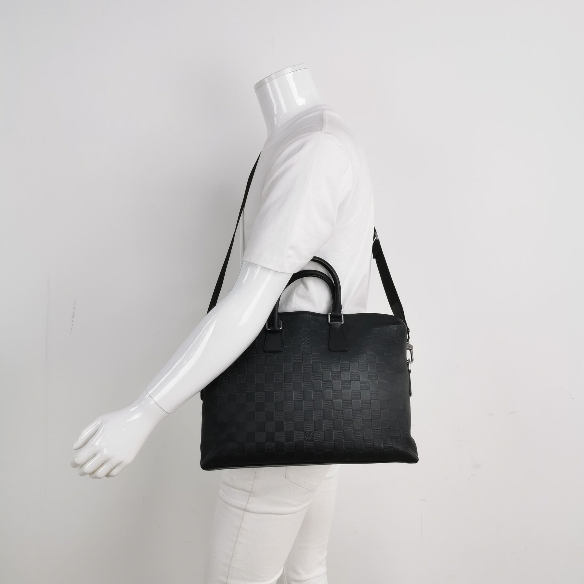 Louis Vuitton Porte-Documents Jour Leather Checkerboard Trim Briefcase Crossbody Shoulder Bag 24122778998260